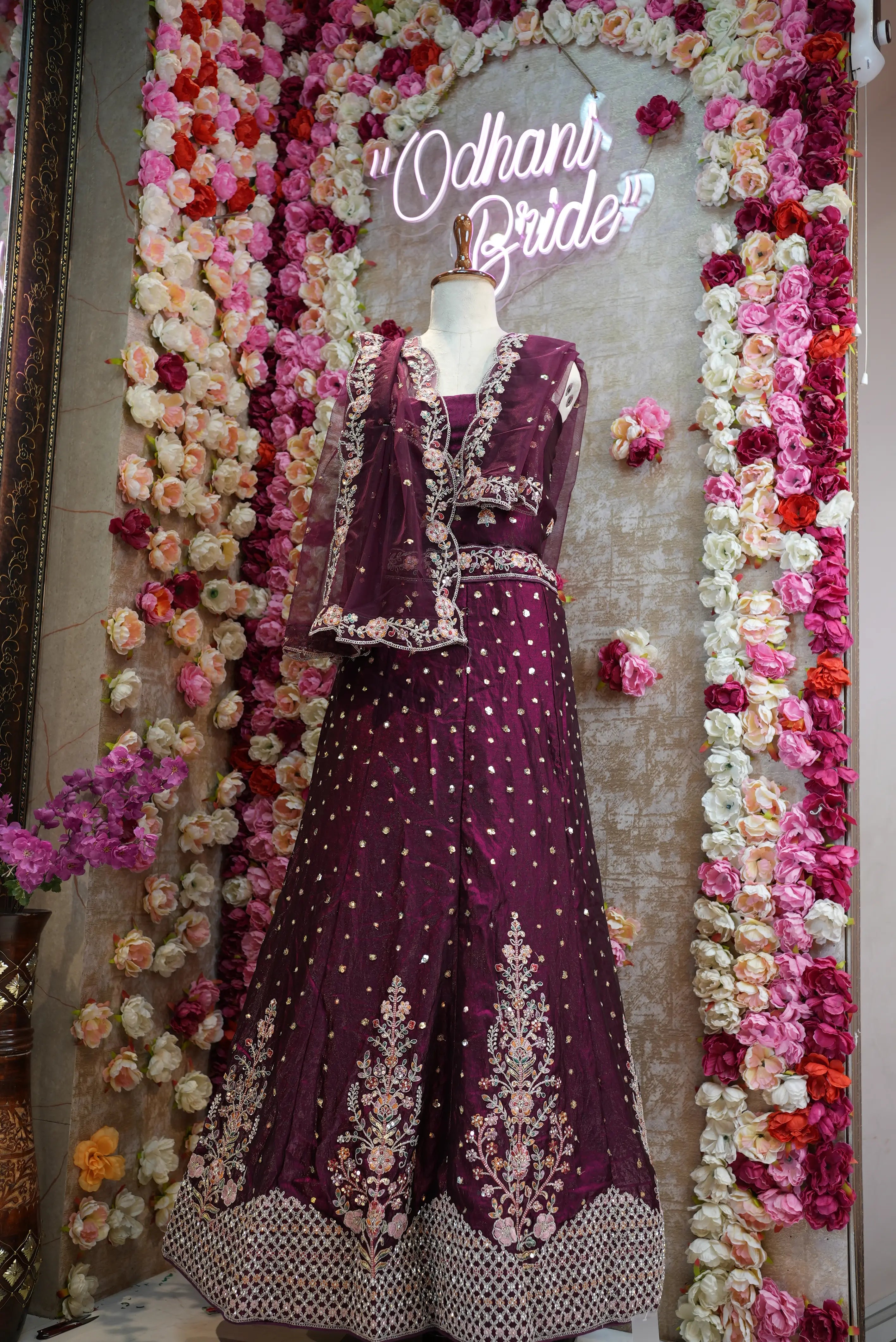 Fand Fabric Embroidery Sequence Lehenga with Net Dupatta (UNSTITCHED)