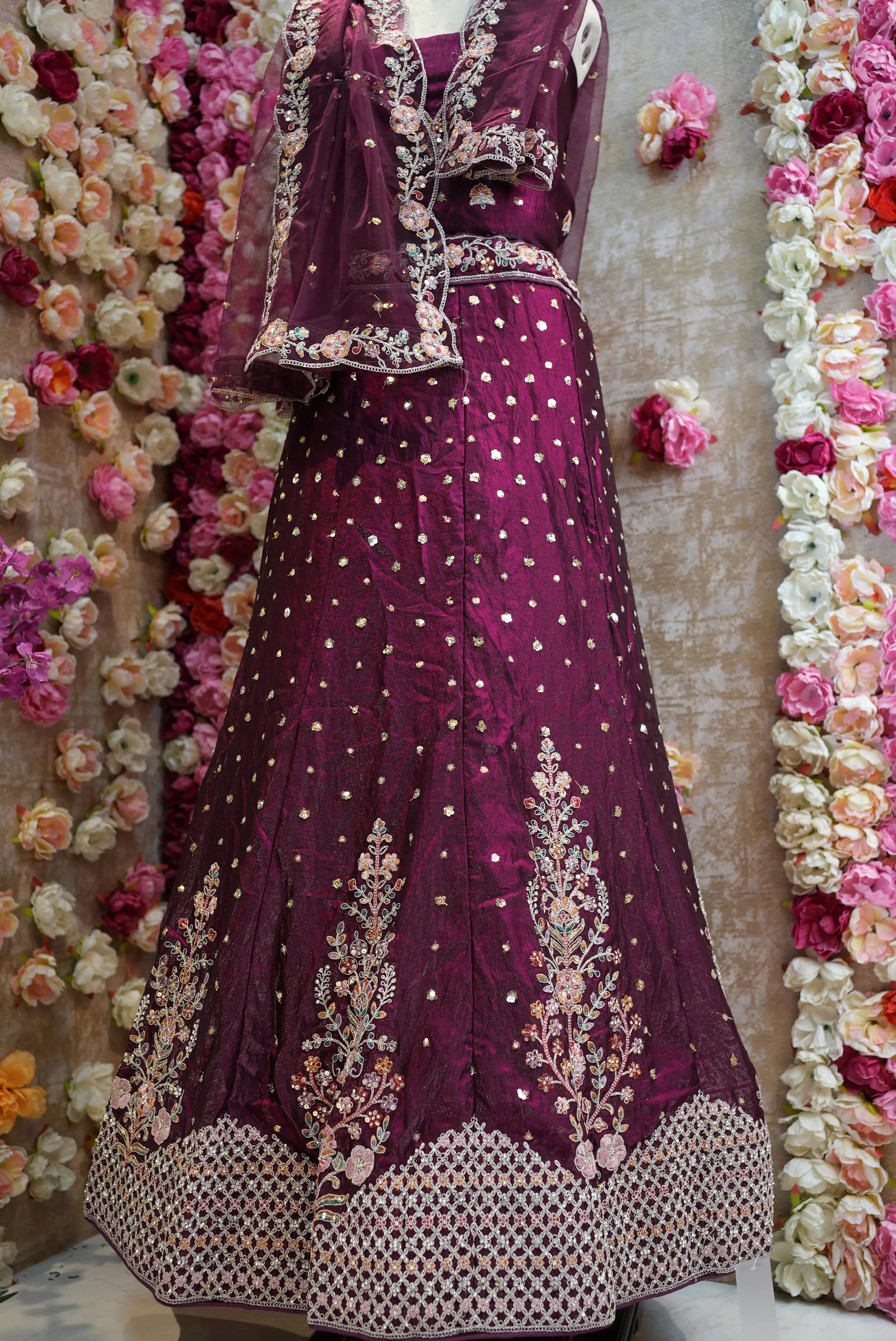 Fand Fabric Embroidery Sequence Lehenga with Net Dupatta (UNSTITCHED)