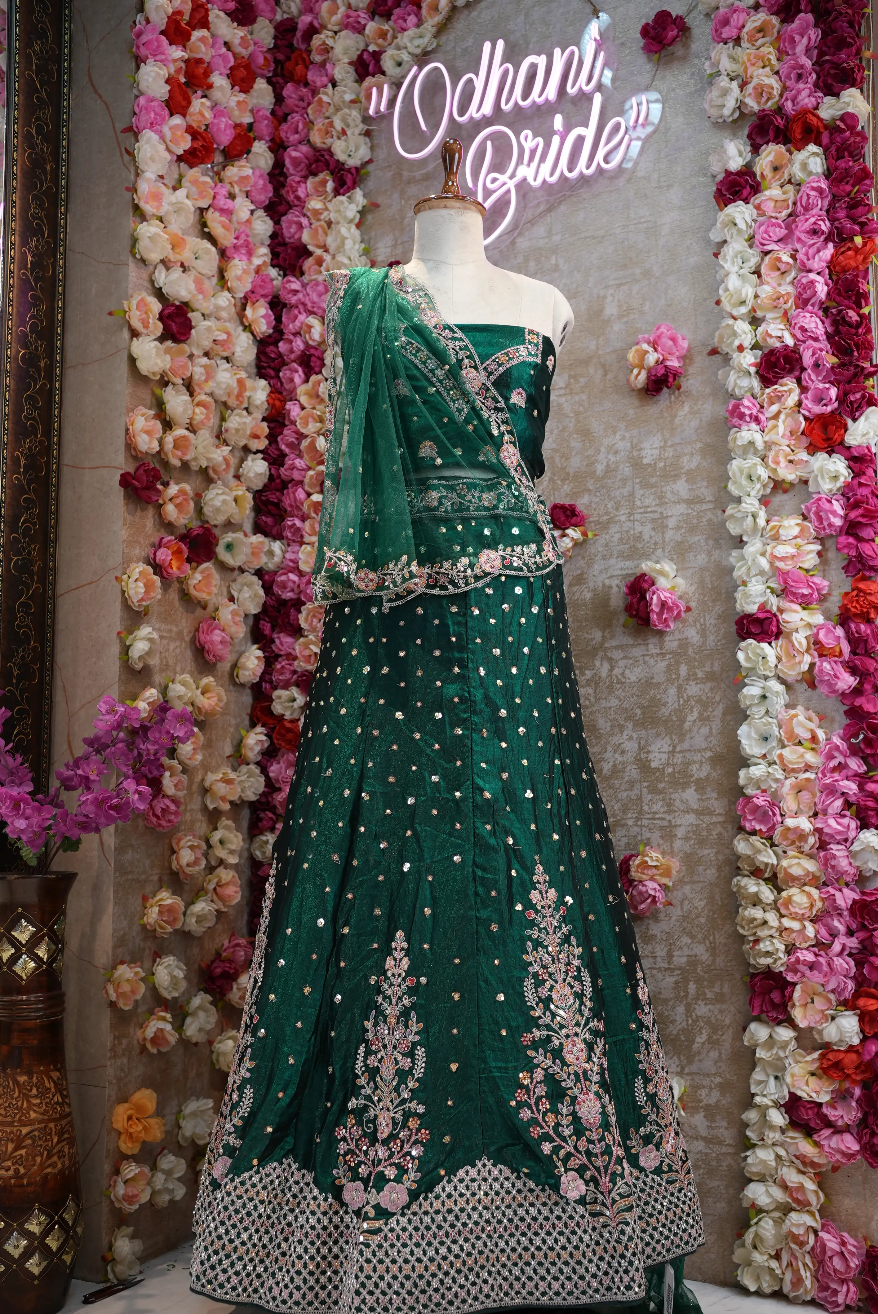 Fand Fabric Embroidery Sequence Lehenga with Net Dupatta (UNSTITCHED)