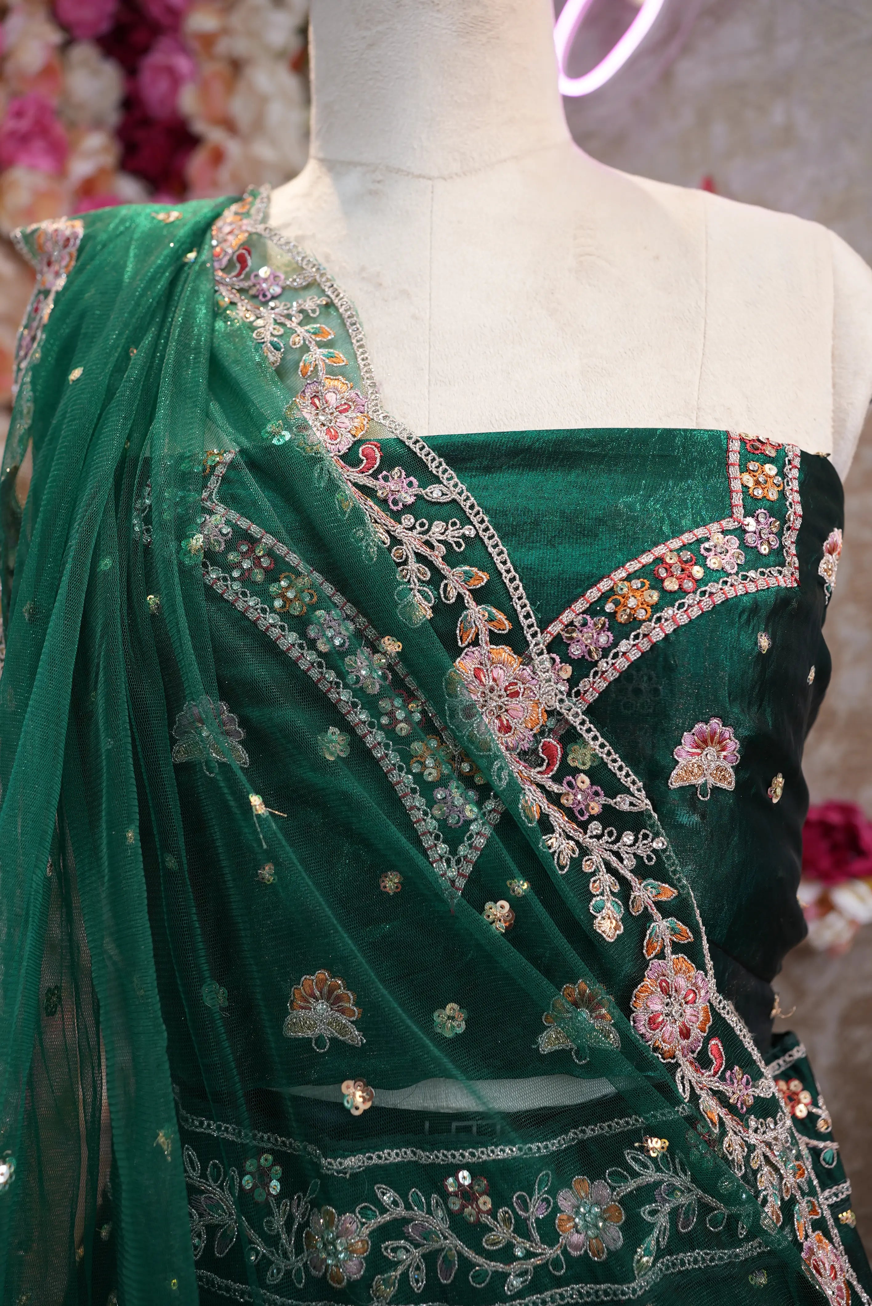 Fand Fabric Embroidery Sequence Lehenga with Net Dupatta (UNSTITCHED)