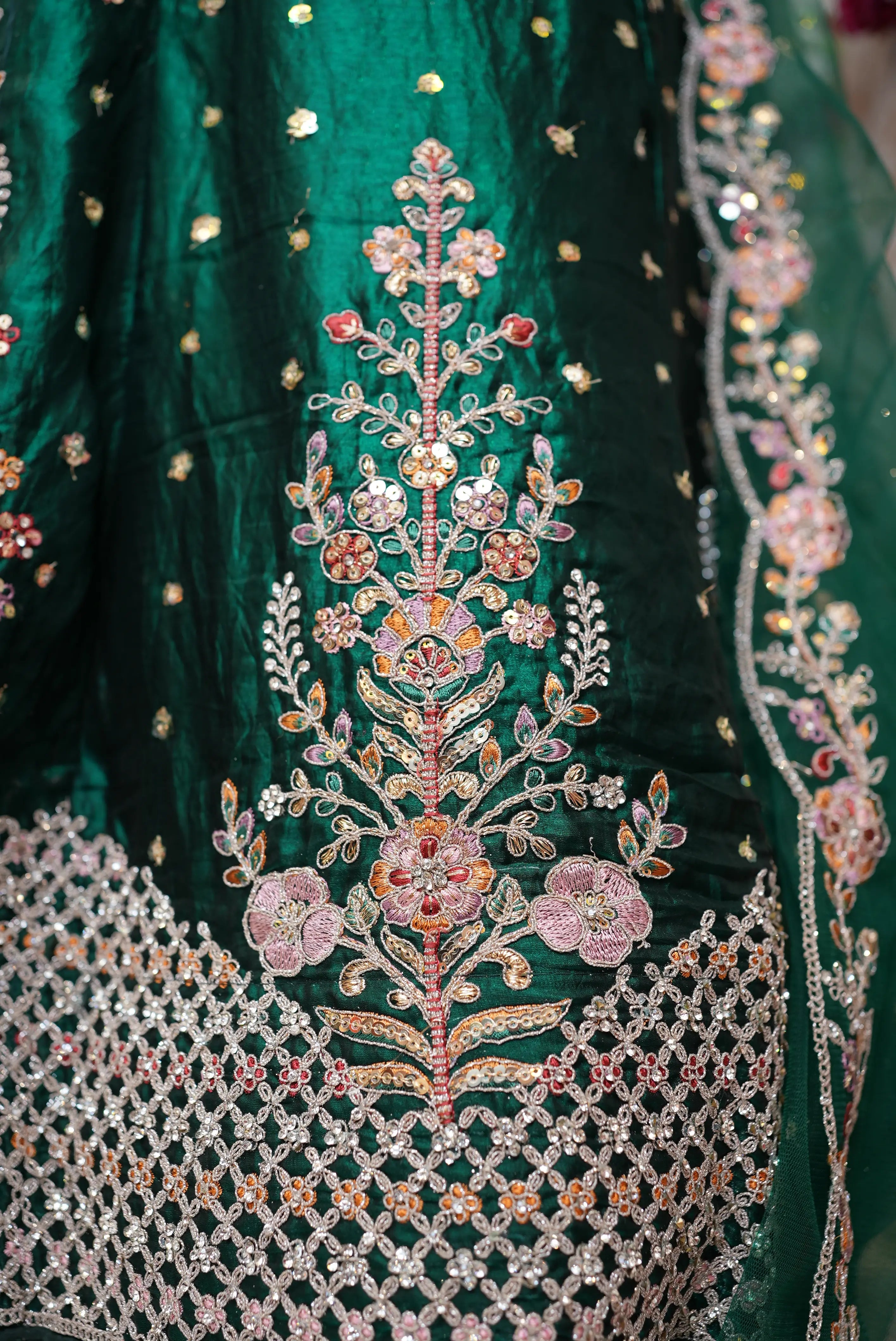 Fand Fabric Embroidery Sequence Lehenga with Net Dupatta (UNSTITCHED)