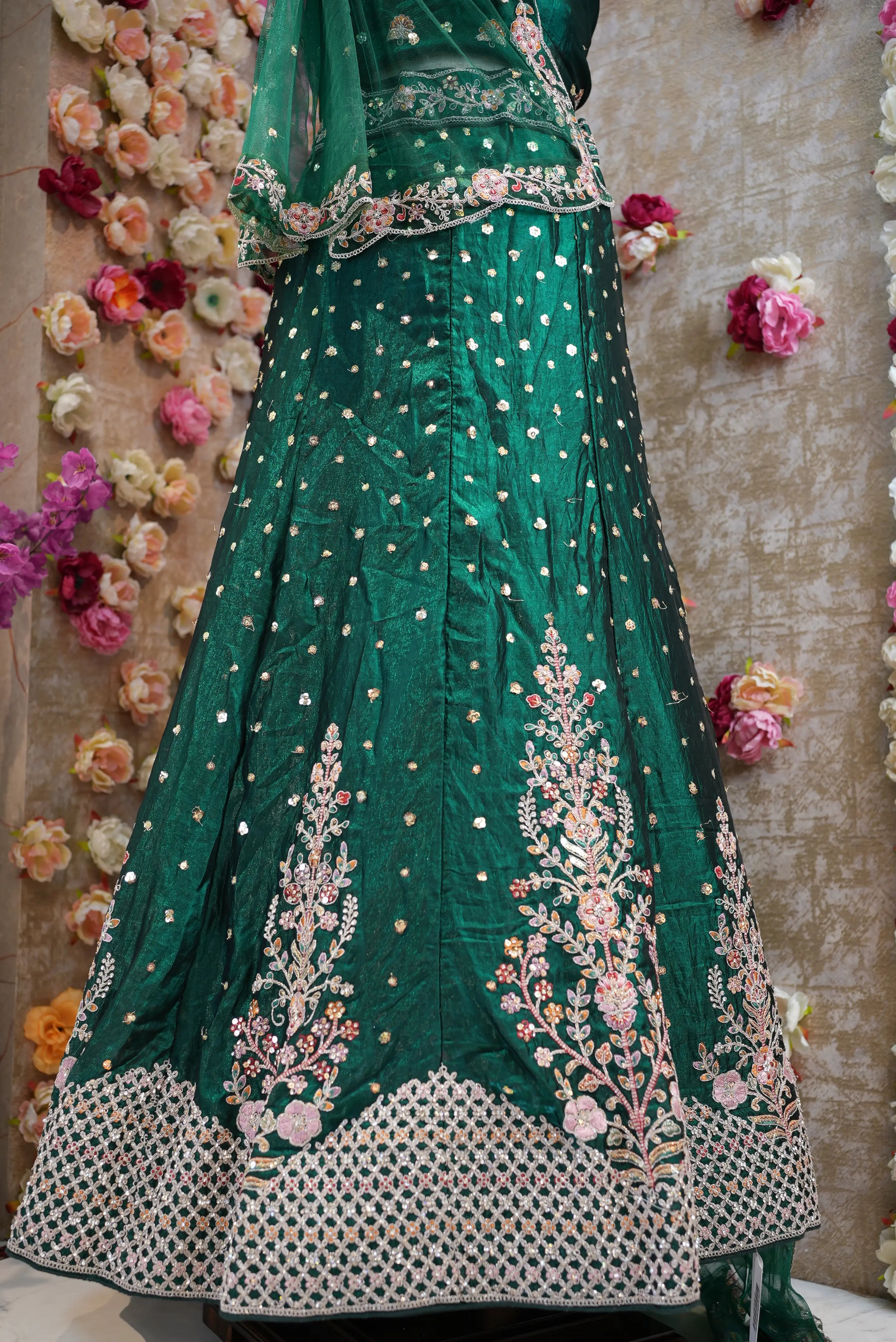 Fand Fabric Embroidery Sequence Lehenga with Net Dupatta (UNSTITCHED)