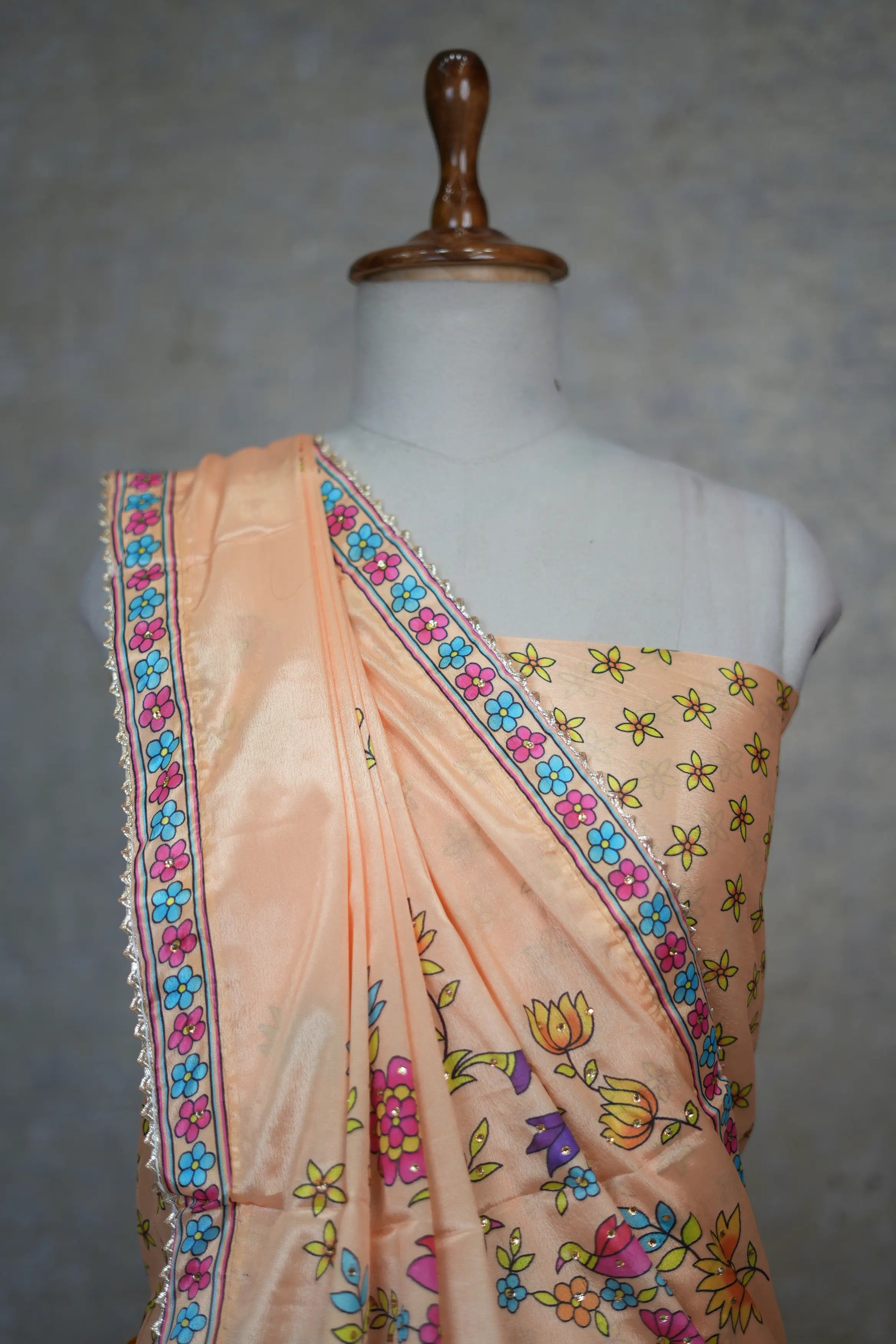 Peach Printed Lehenga Set with Elephant & Floral Design