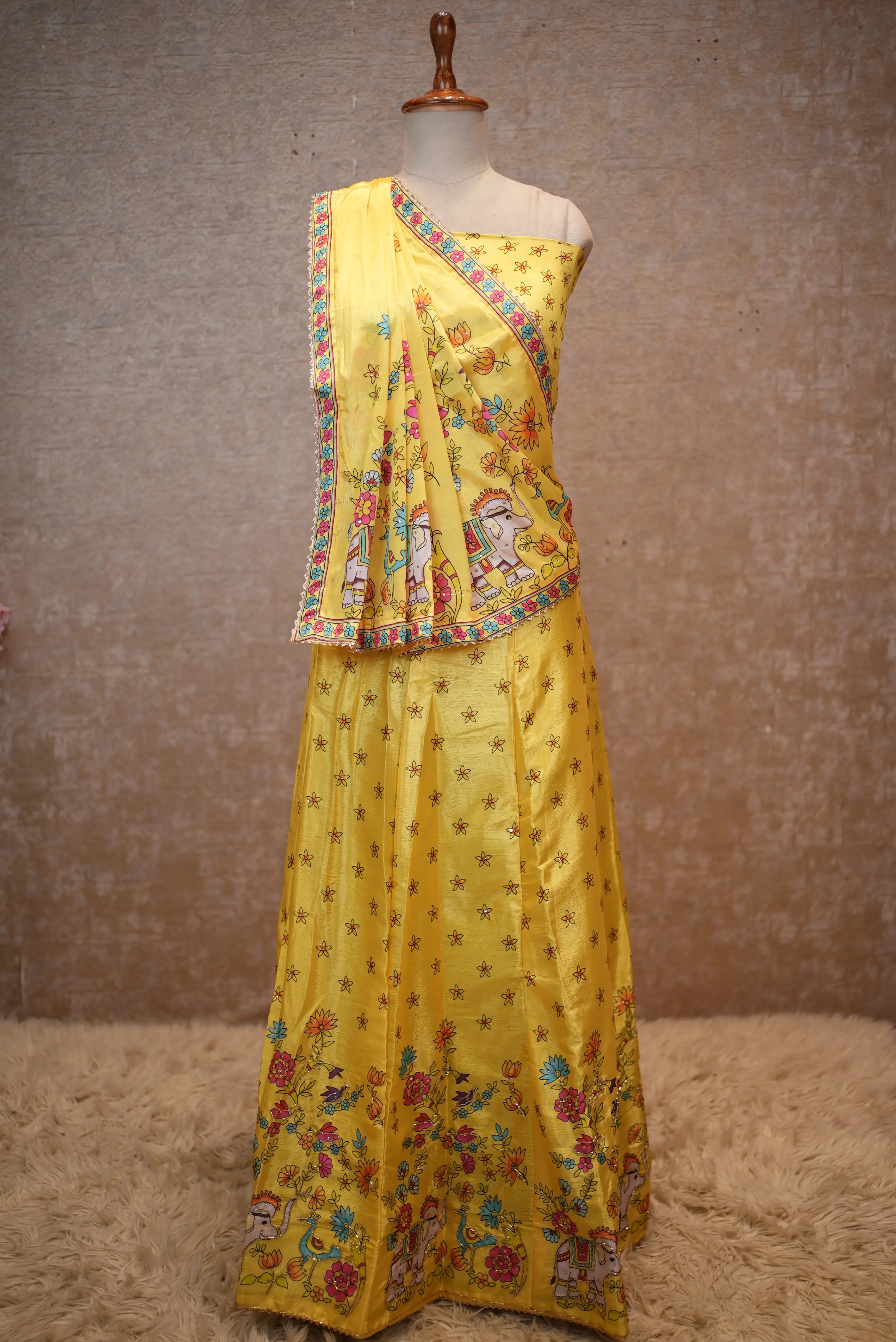 Elegant Yellow Printed Lehenga Set with Dupatta – Festive & Traditional Wear