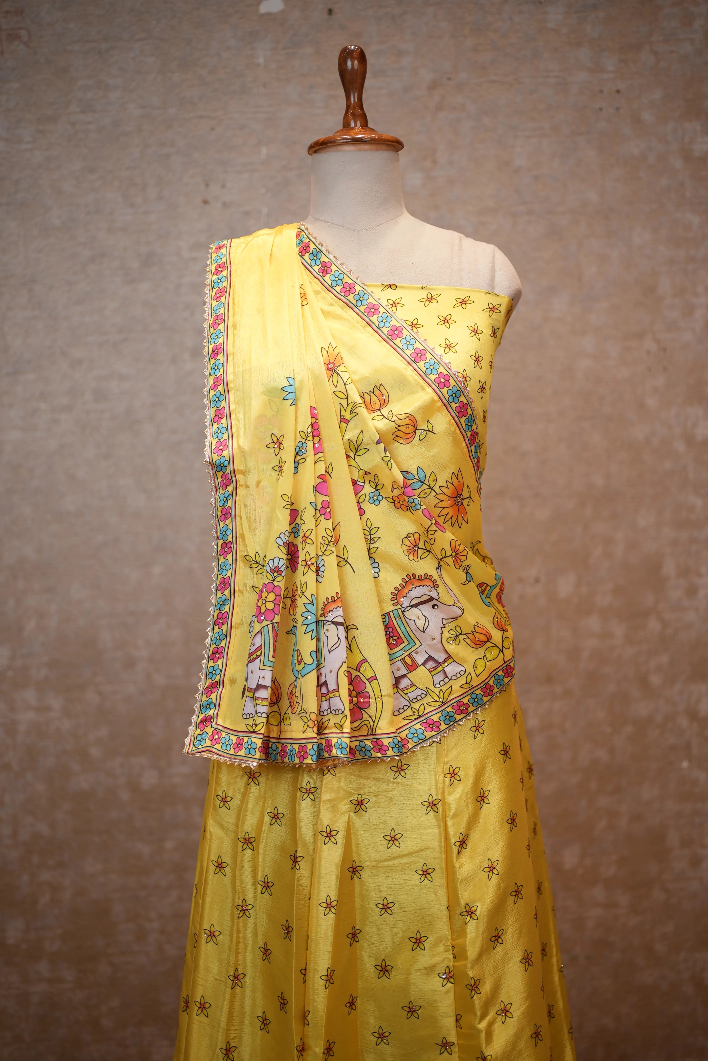 Elegant Yellow Printed Lehenga Set with Dupatta – Festive & Traditional Wear