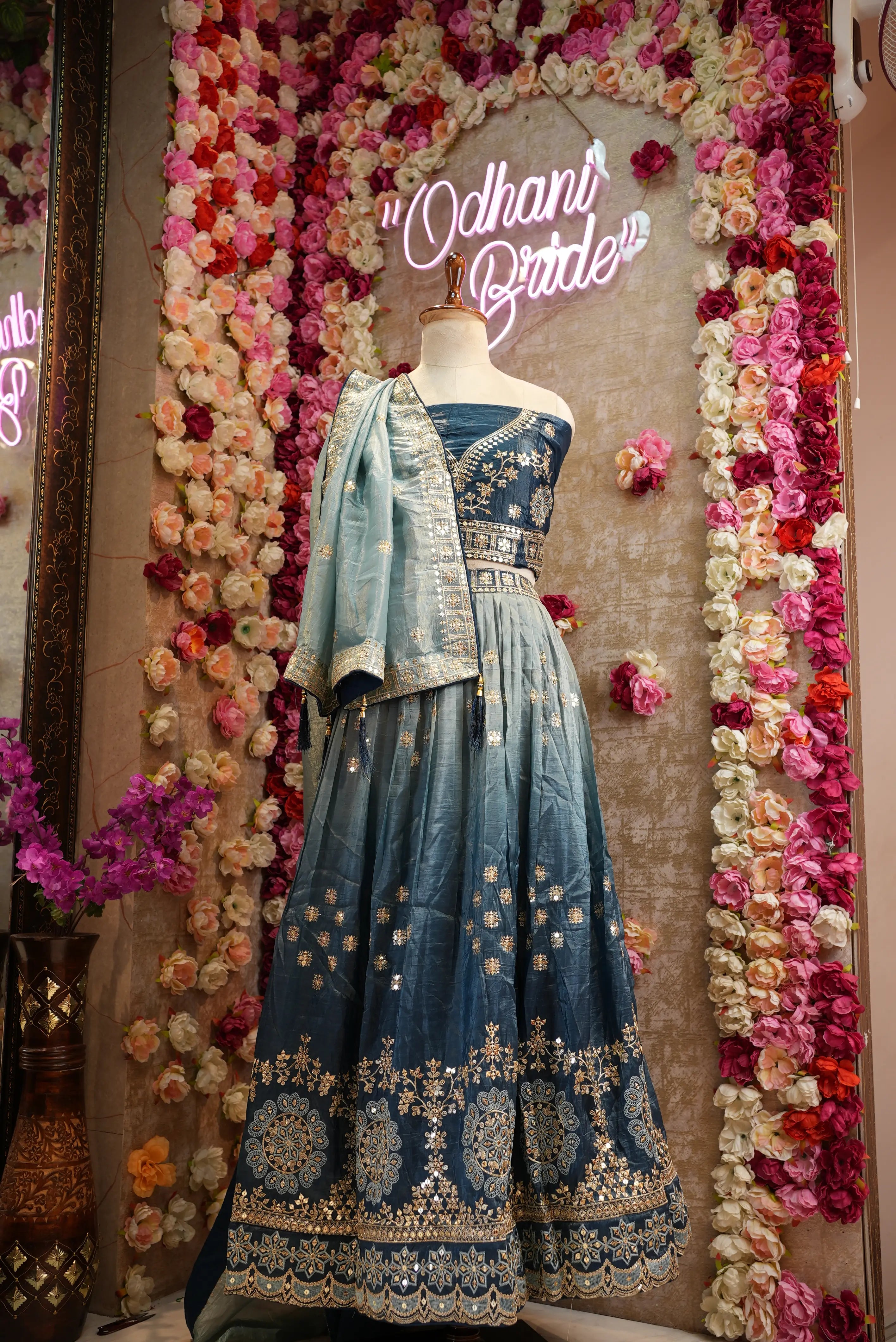 Mirror & Sequence Embroidery Lehenga with Ombré Tone (UNSTITCHED)