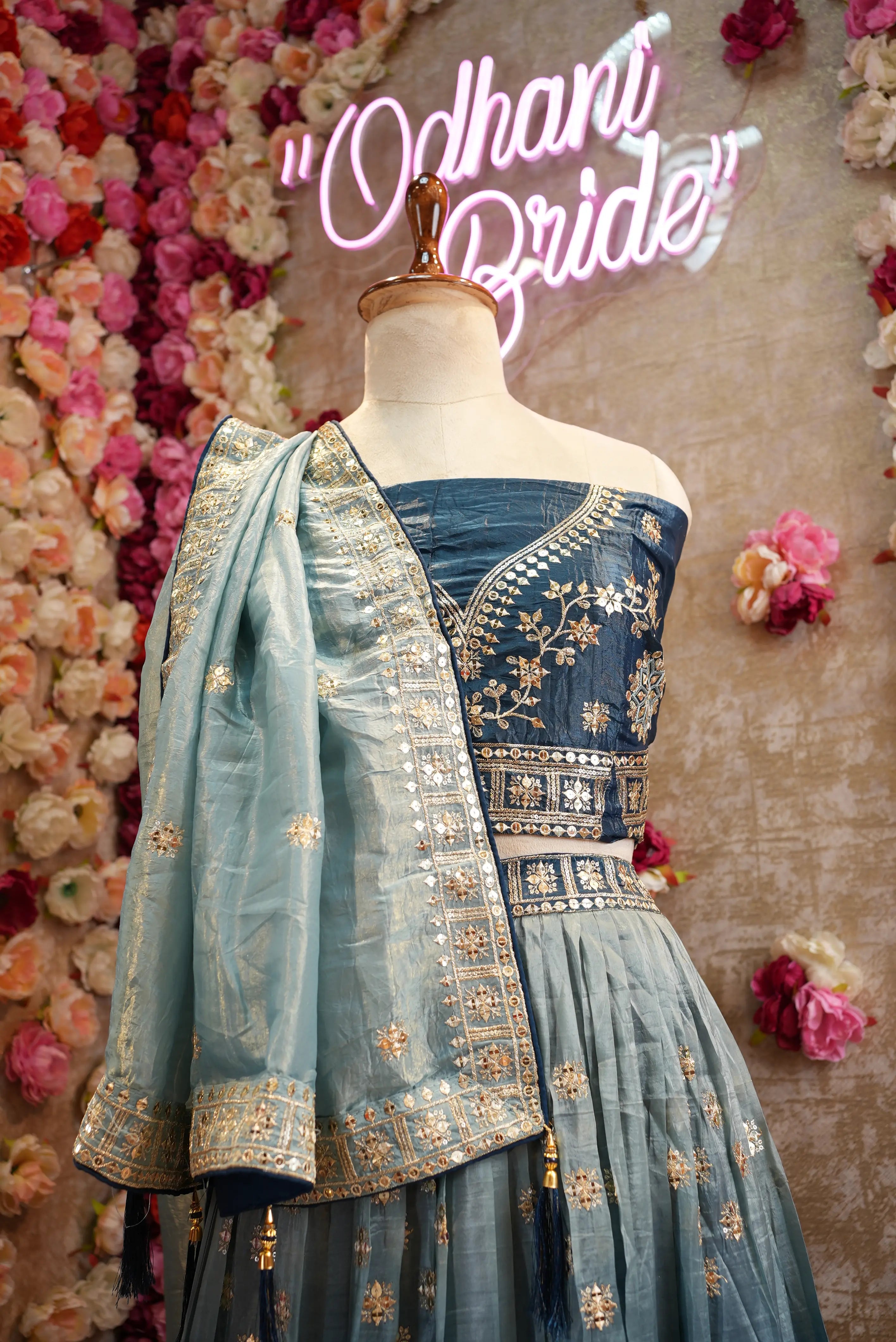 Mirror & Sequence Embroidery Lehenga with Ombré Tone (UNSTITCHED)
