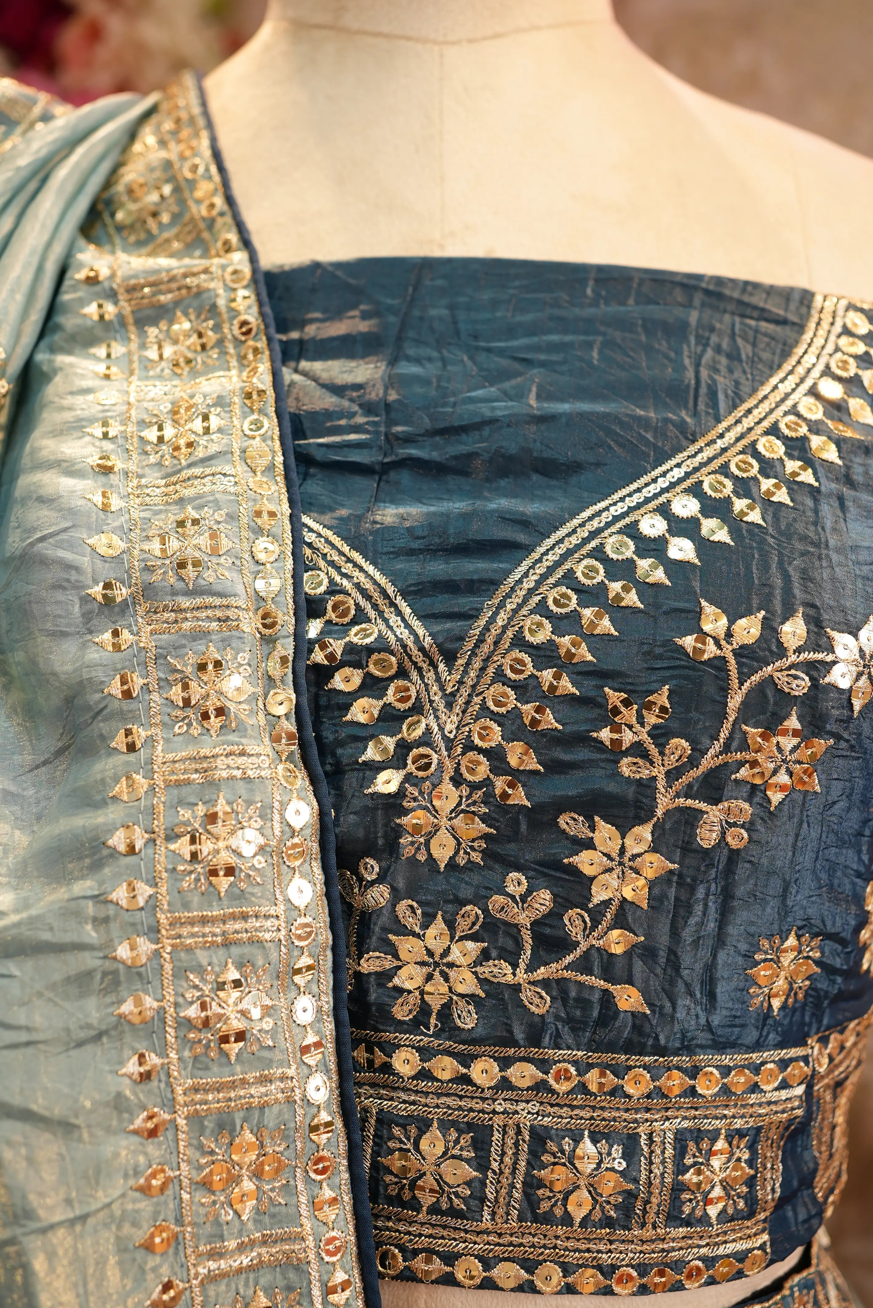 Mirror & Sequence Embroidery Lehenga with Ombré Tone (UNSTITCHED)
