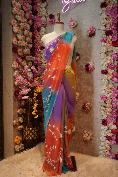 MULTI COLOUR RAJPUTI SAREE WITH CHARKHI GOTAPATTI WORK ON ROYAL GEORGETTE FABRIC   ##SR462
