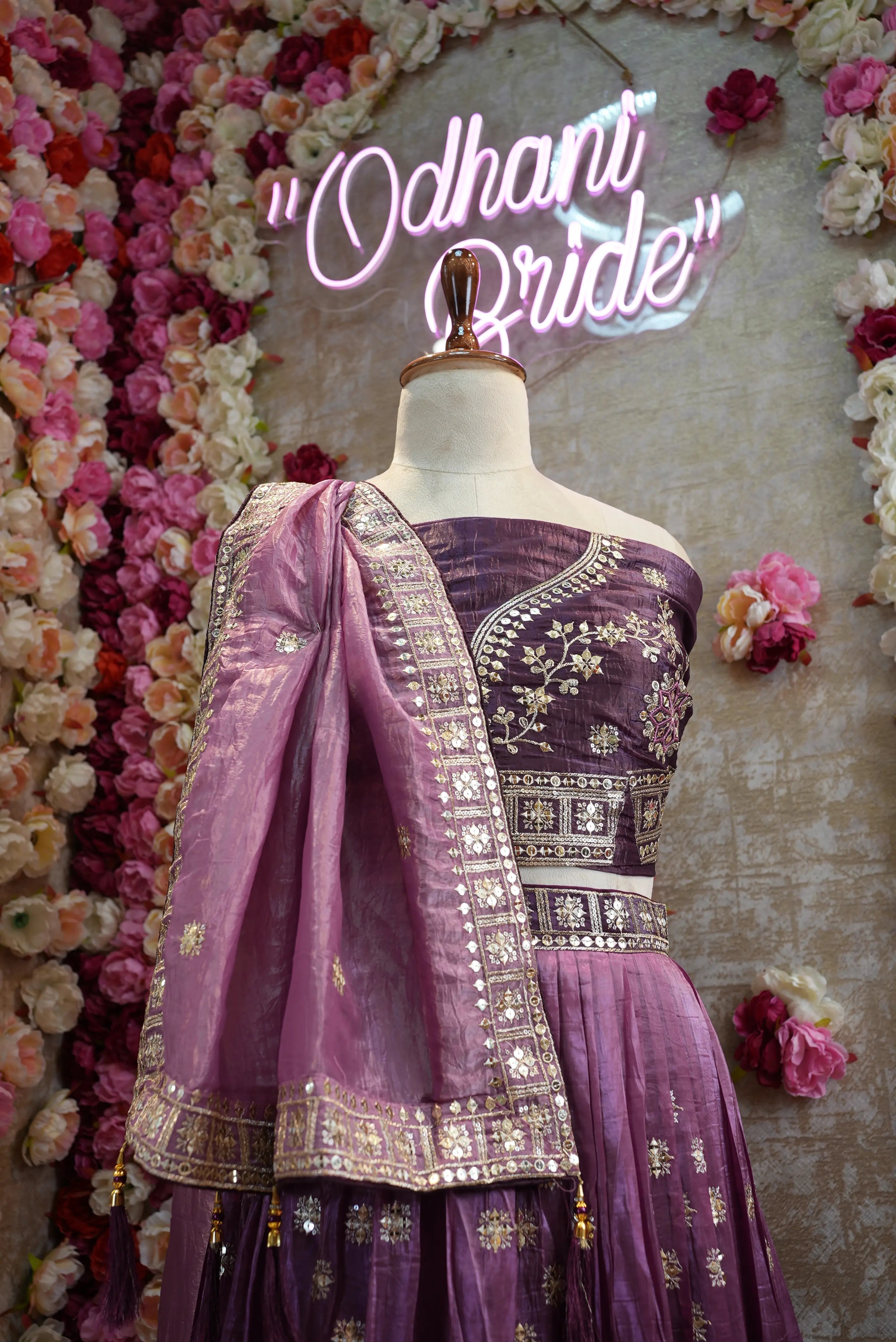 Mirror & Sequence Embroidery Lehenga with Ombré Tone (UNSTITCHED)