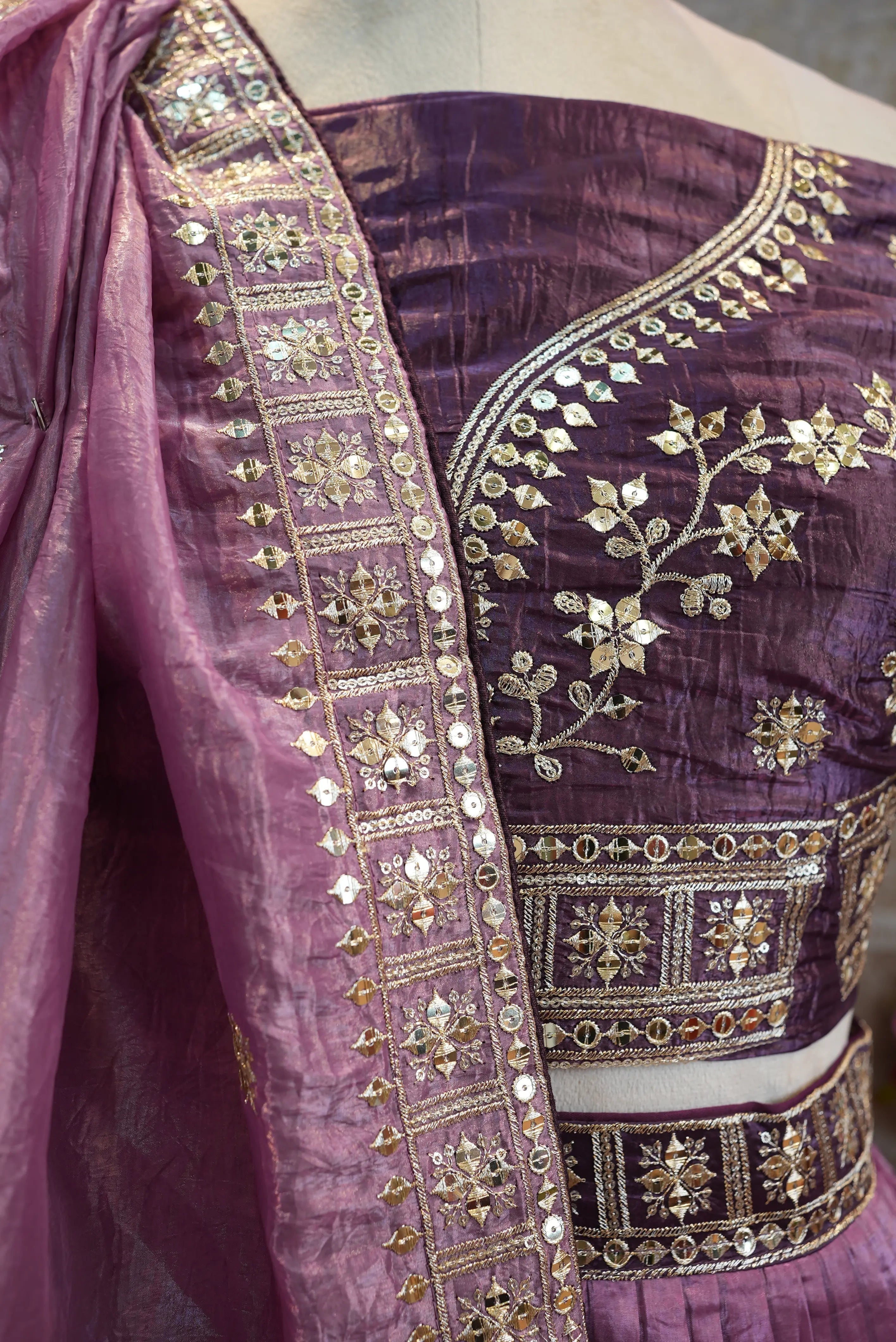 Mirror & Sequence Embroidery Lehenga with Ombré Tone (UNSTITCHED)