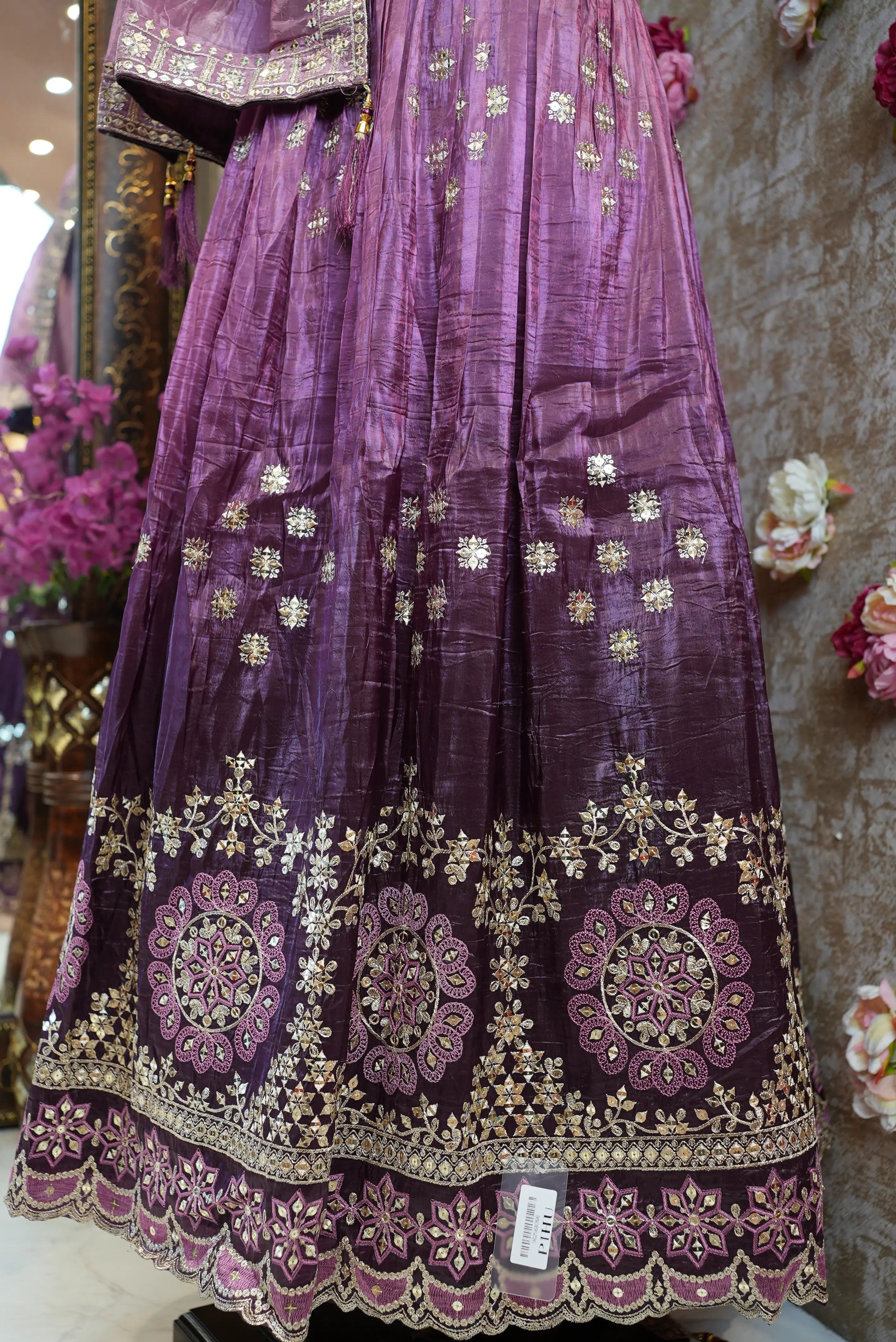 Mirror & Sequence Embroidery Lehenga with Ombré Tone (UNSTITCHED)