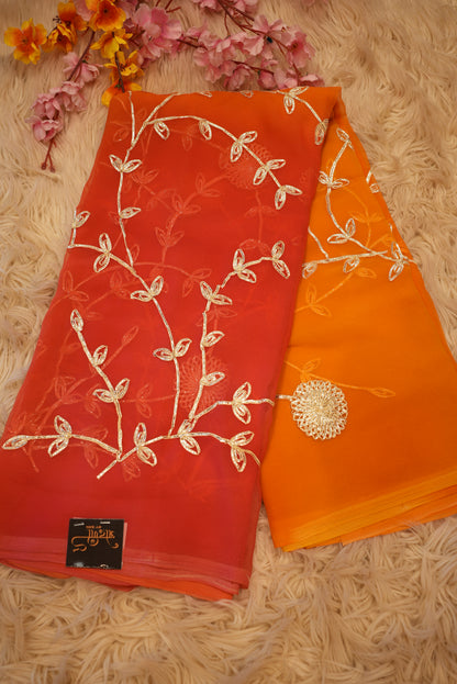 MULTI COLOUR RAJPUTI SAREE WITH CHARKHI GOTAPATTI WORK ON ROYAL GEORGETTE FABRIC   ##SR462