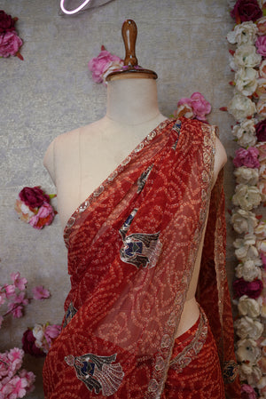 TRADITIONAL BANDHANI DESIGN SAREE WITH PANIHARI PATTERN (WITH BLOUSE) ##SR464