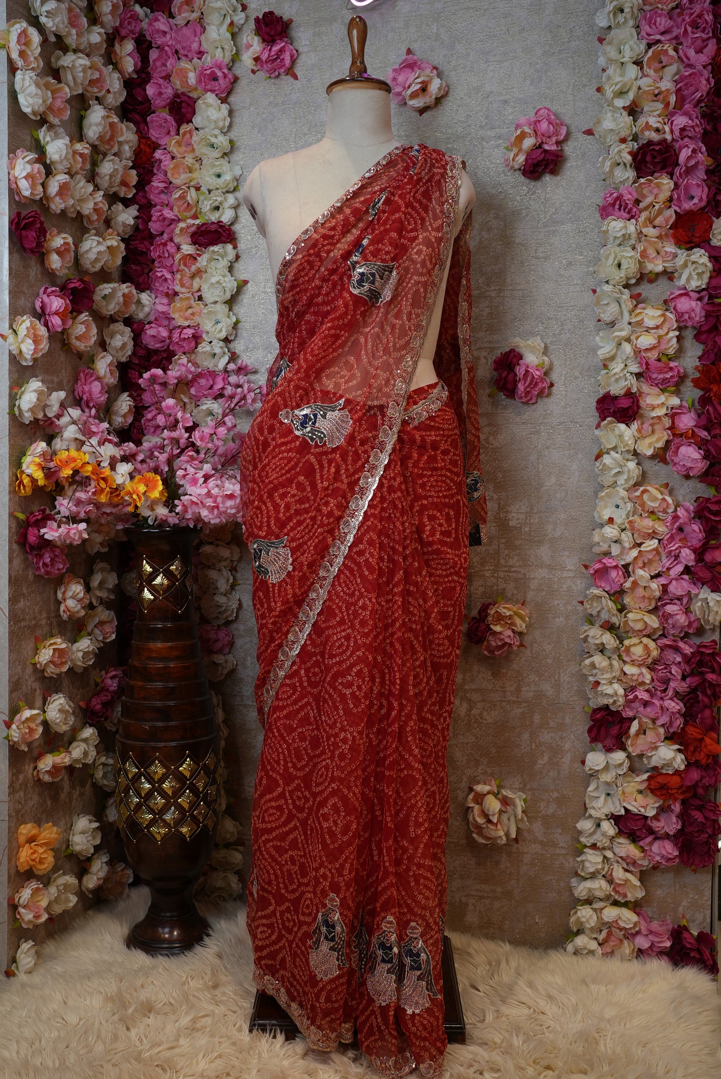 TRADITIONAL BANDHANI DESIGN SAREE WITH PANIHARI PATTERN (WITH BLOUSE) ##SR464