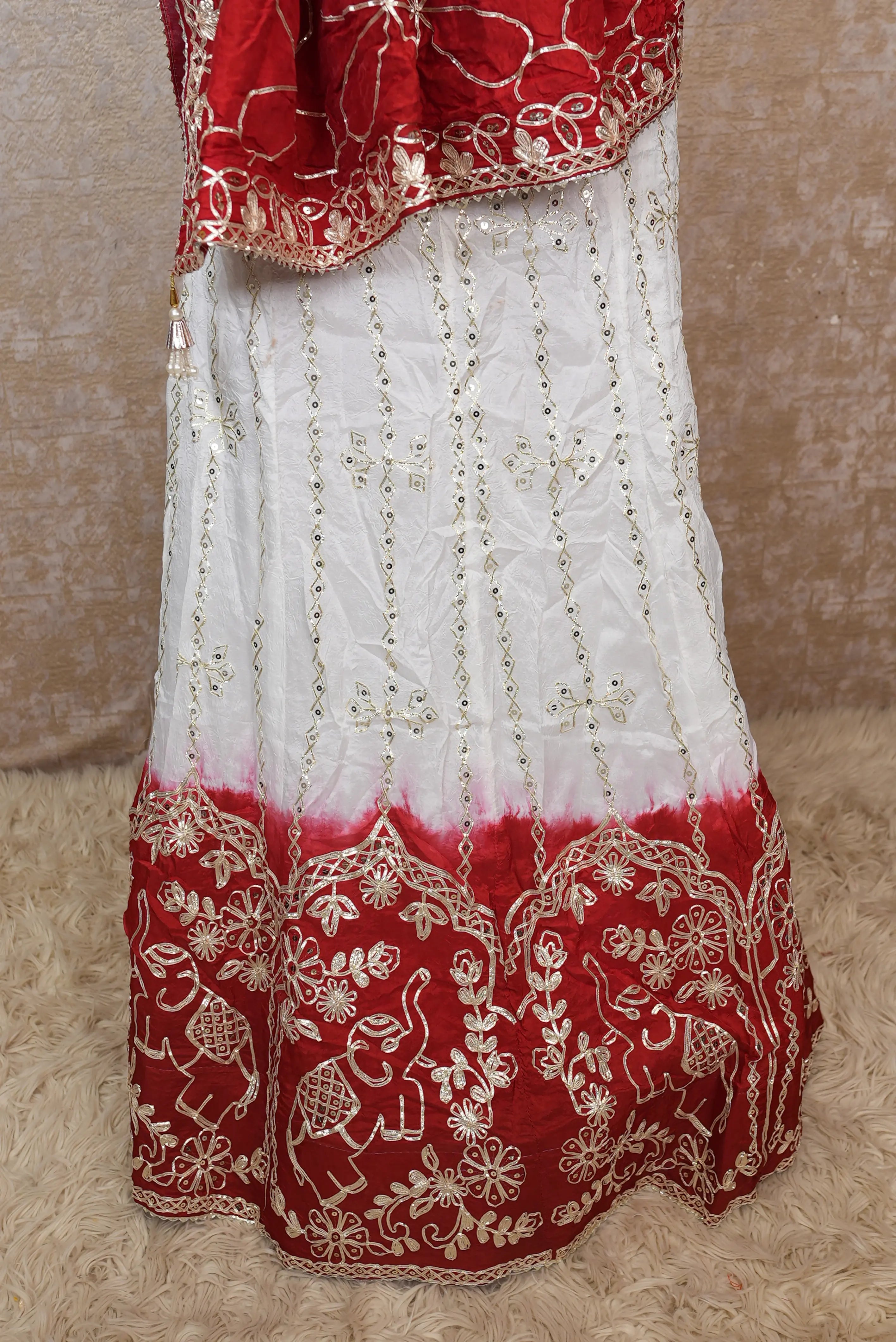 Elegant Red & White Embroidered Lehenga Set with Dupatta – Festive & Wedding Wear
