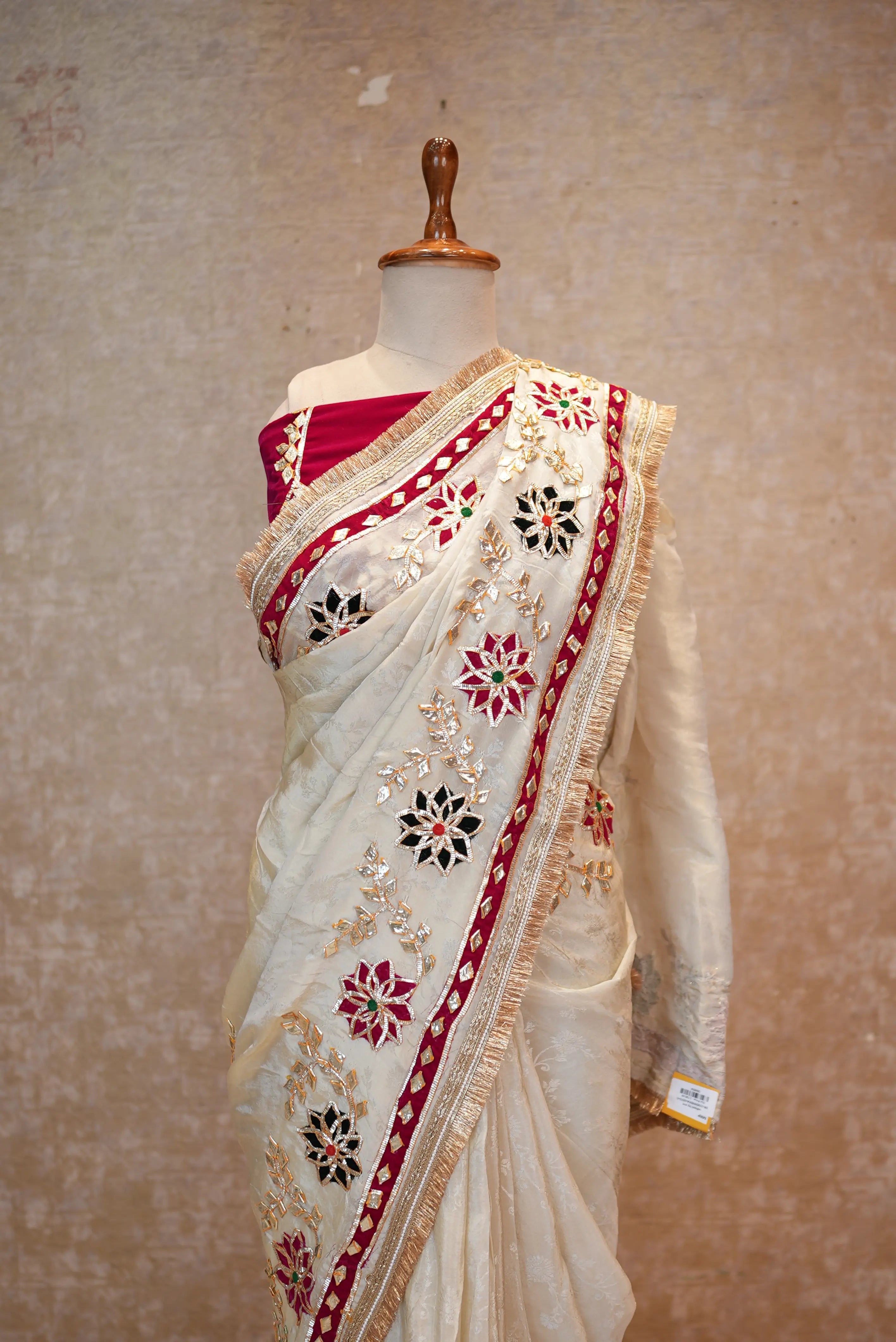 Tissue Silk Fabric Saree with Heavy Pitta Work & Kaccha Gota Border
