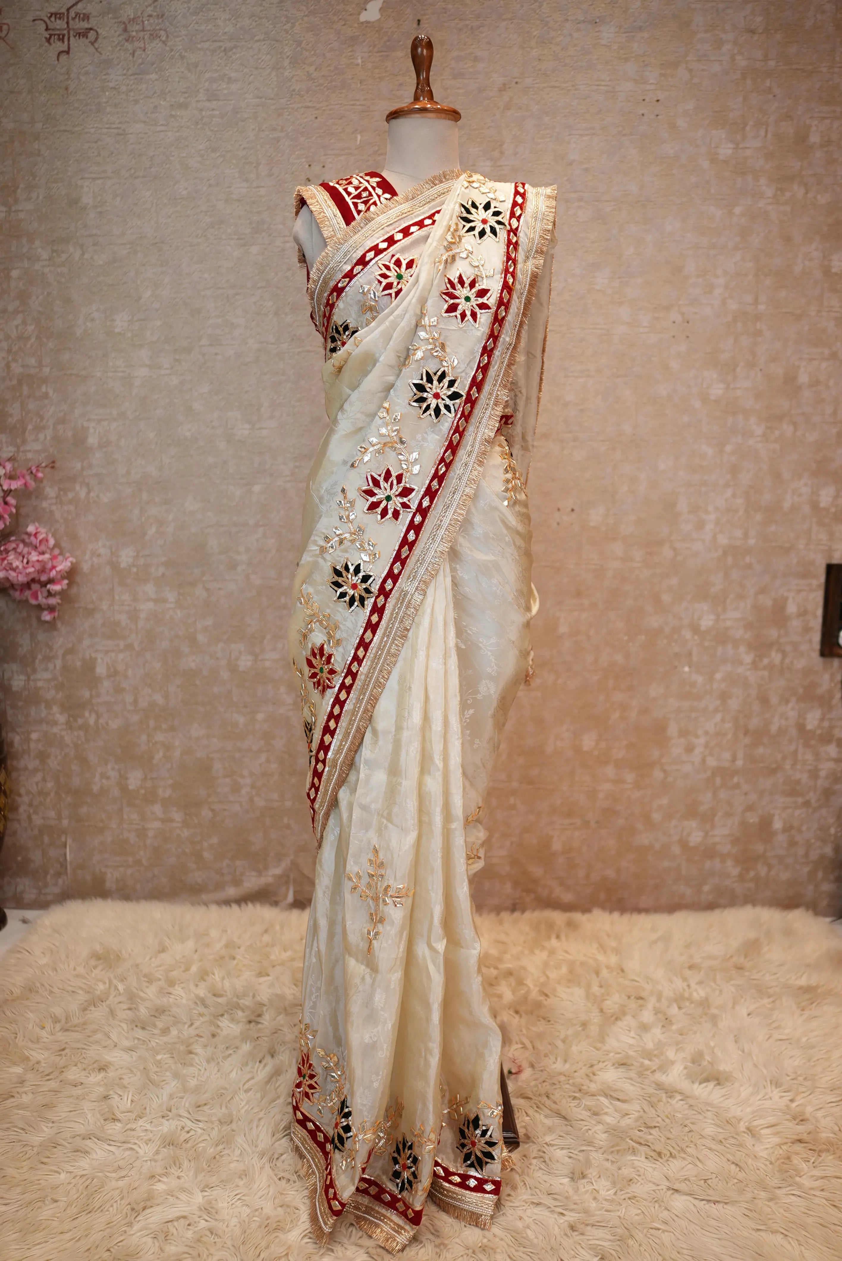 Tissue Silk Fabric Saree with Heavy Pitta Work & Kaccha Gota Border