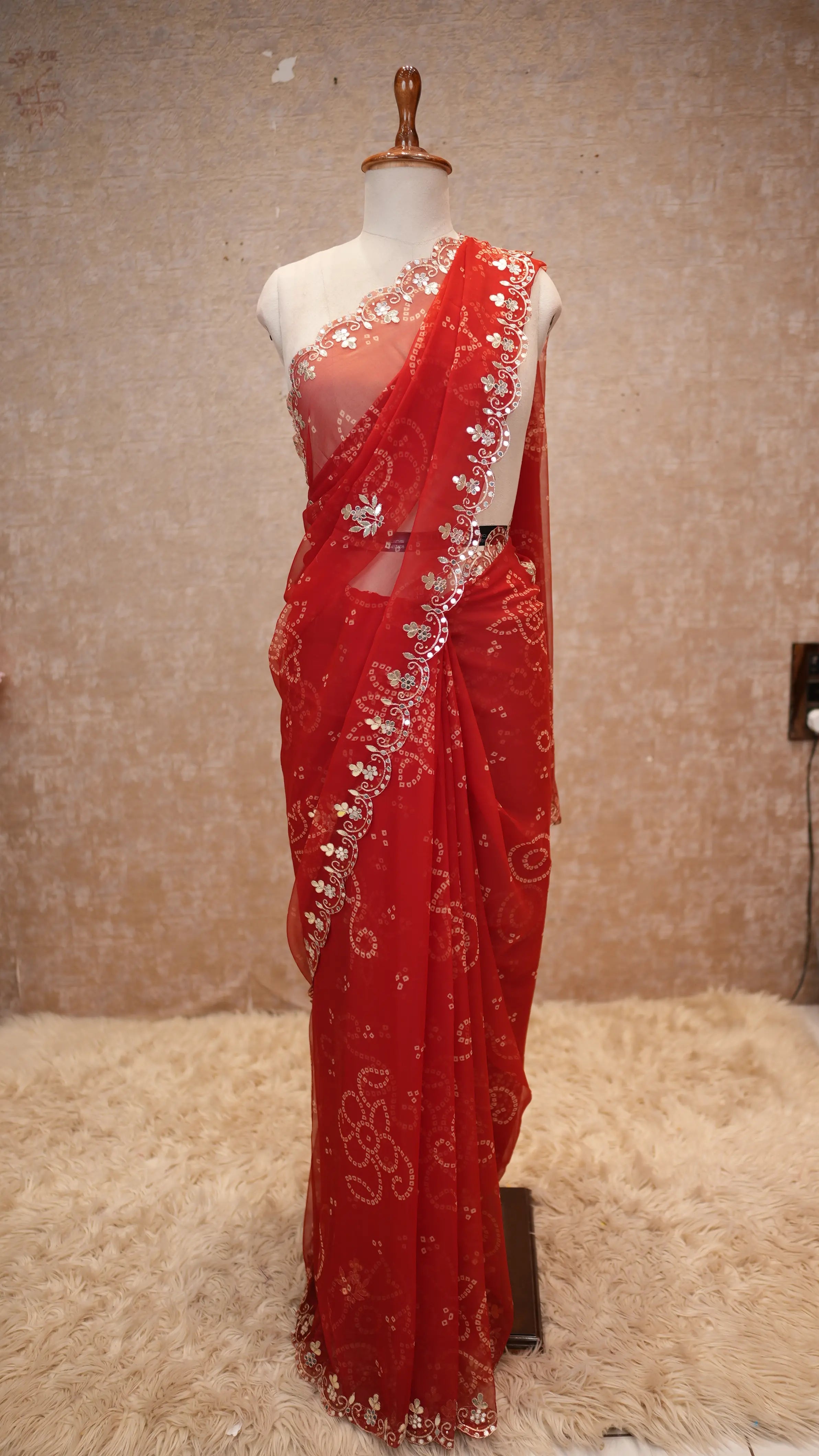 Rajasthani Traditional Bandhani Saree with Gota Patti Work