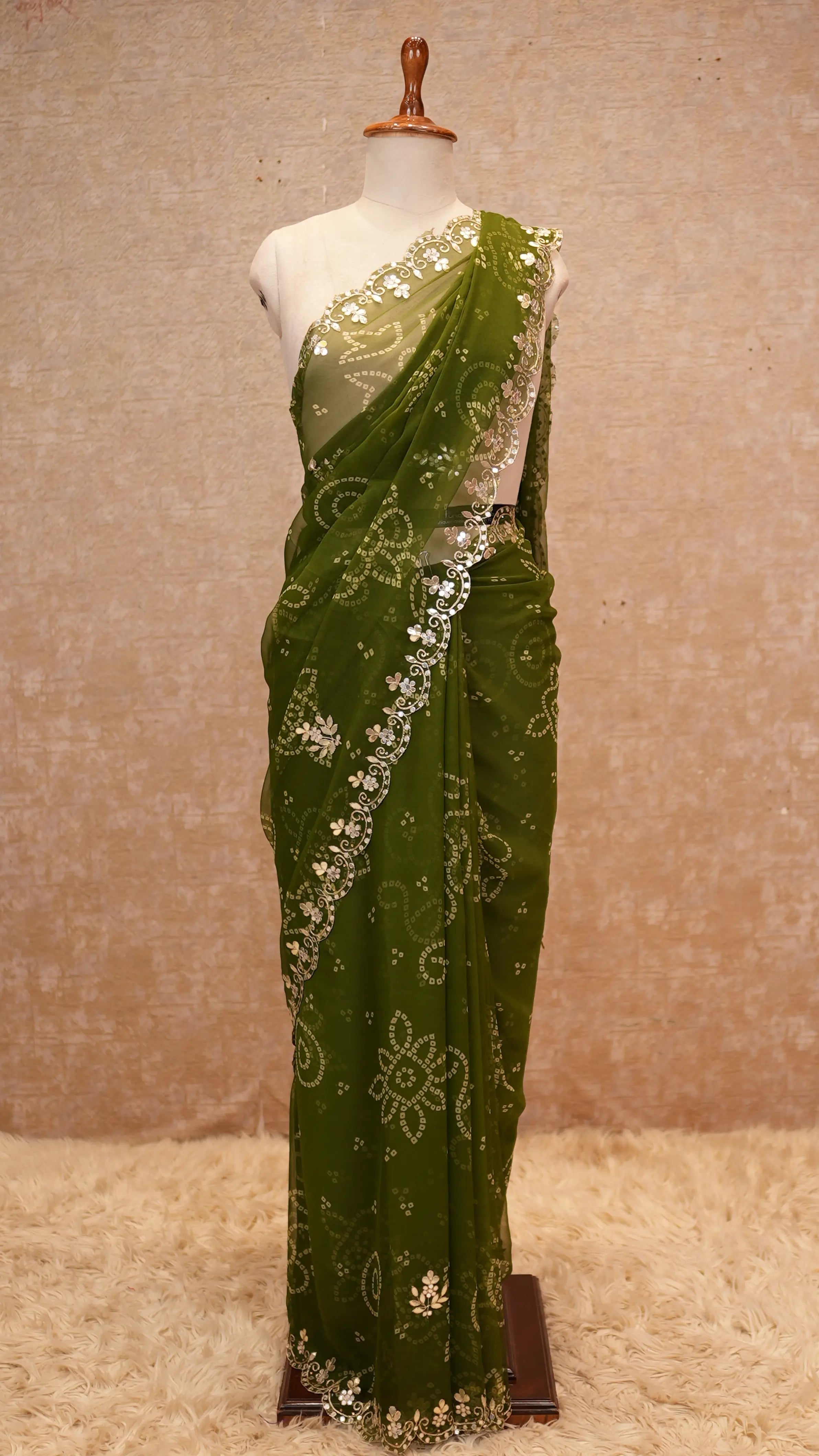Rajasthani Traditional Bandhani Saree with Gota Patti Work