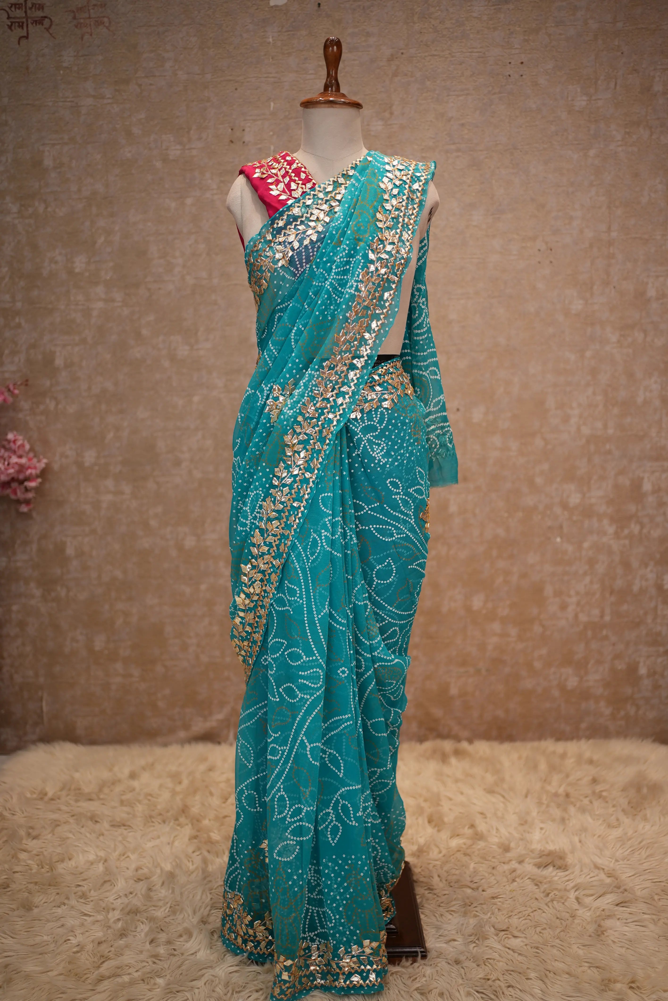 Bandhani Saree with Heavy Gota Patti Work in Georgette Fabric