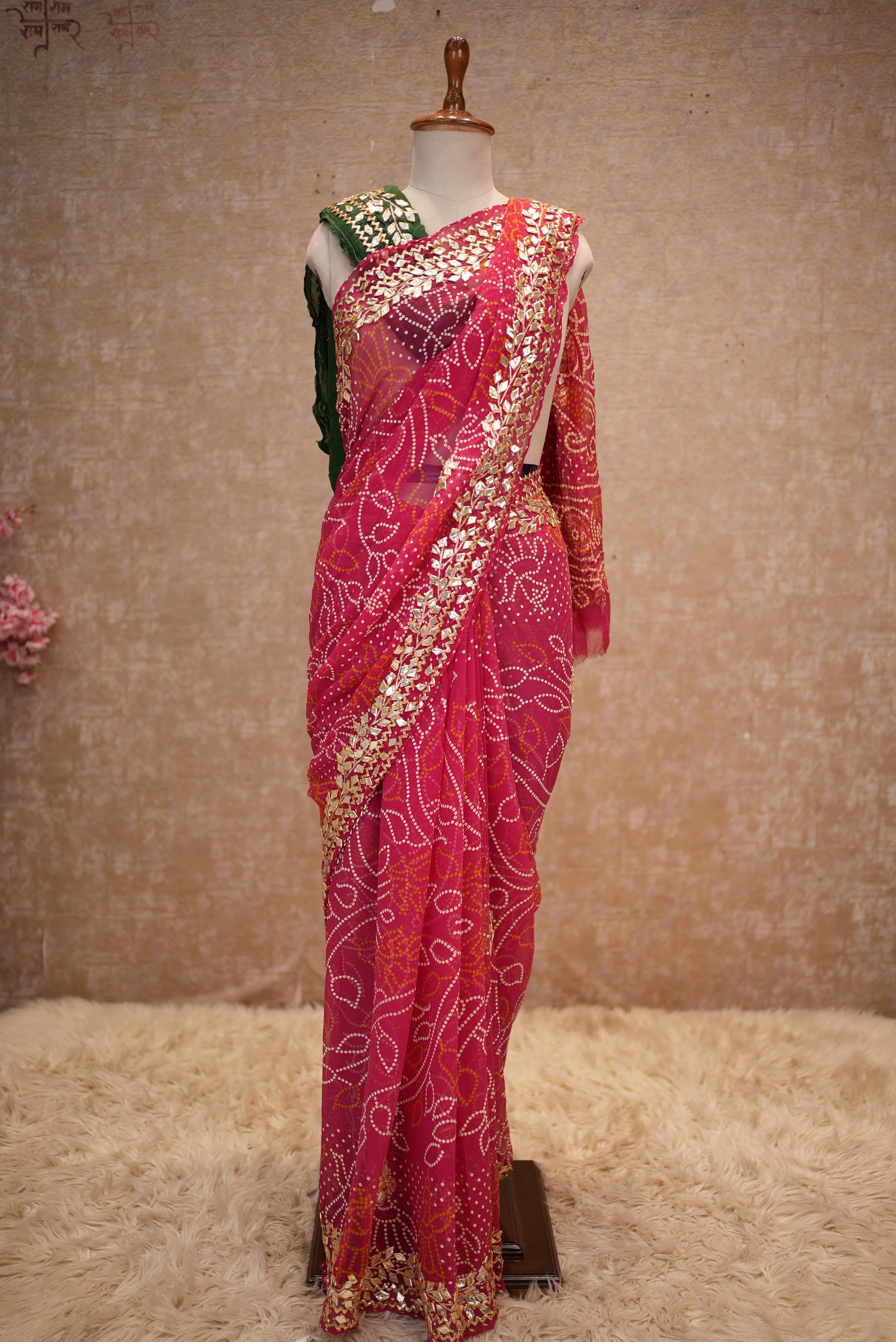 Bandhani Saree with Heavy Gota Patti Work in Georgette Fabric