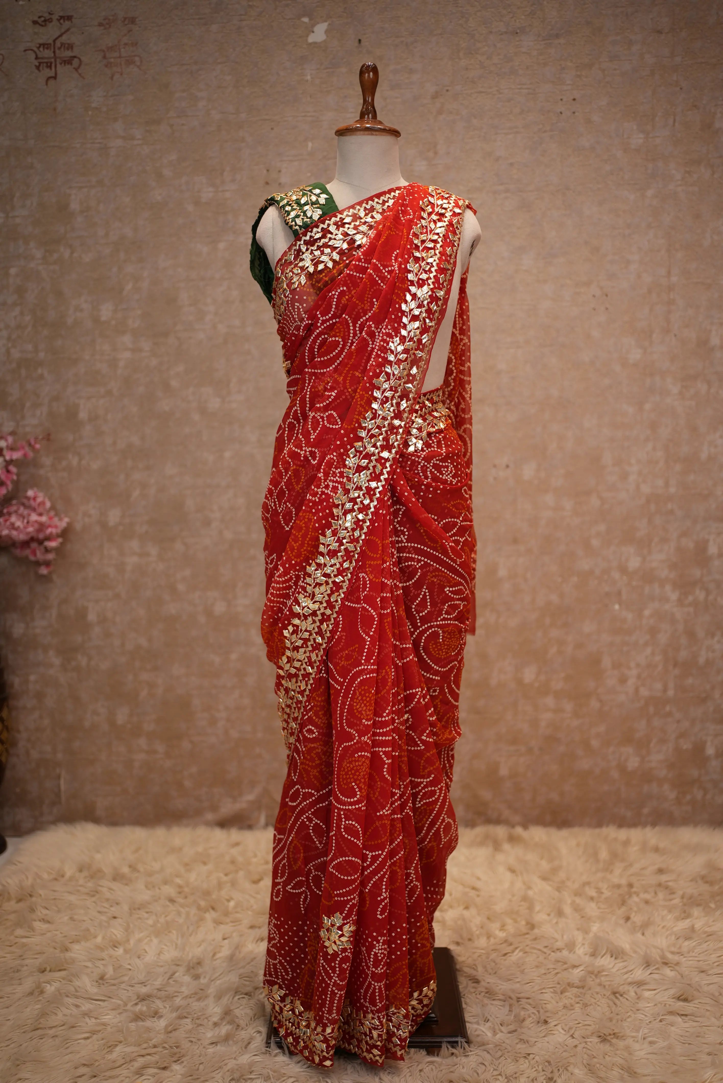 Bandhani Saree with Heavy Gota Patti Work in Georgette Fabric