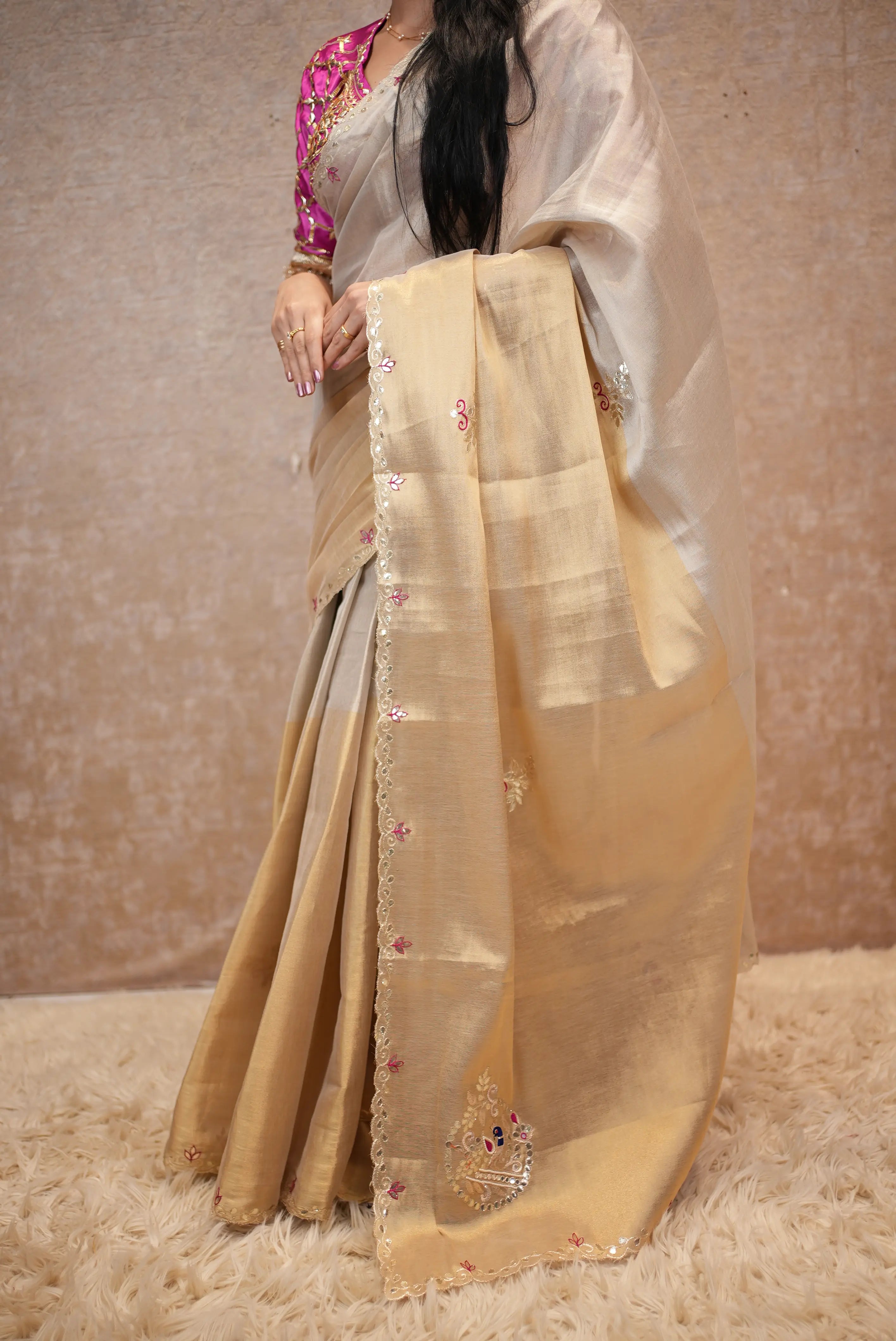 Handloom Tissue Silk Saree with Gota Patti work