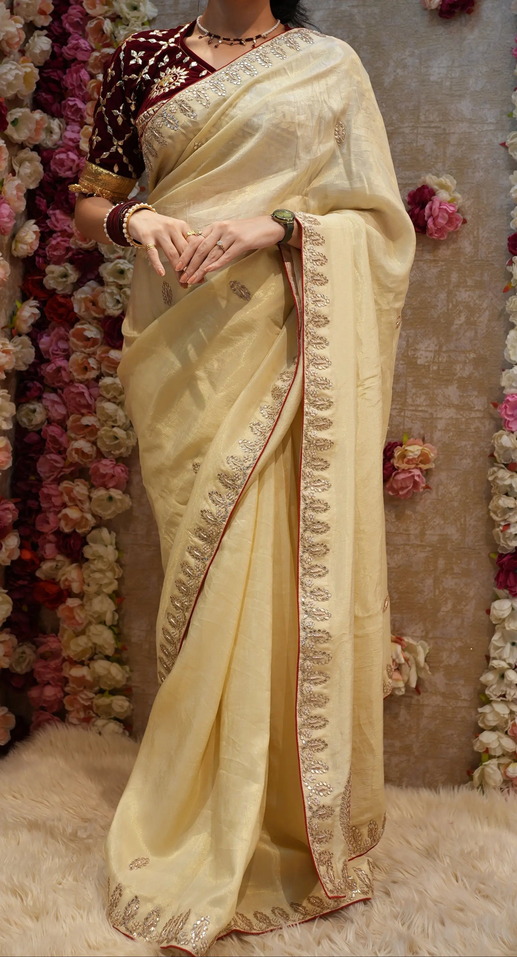 Handloom Tissue Silk Saree with Gota Patti & Zardosi Work (With Blouse)