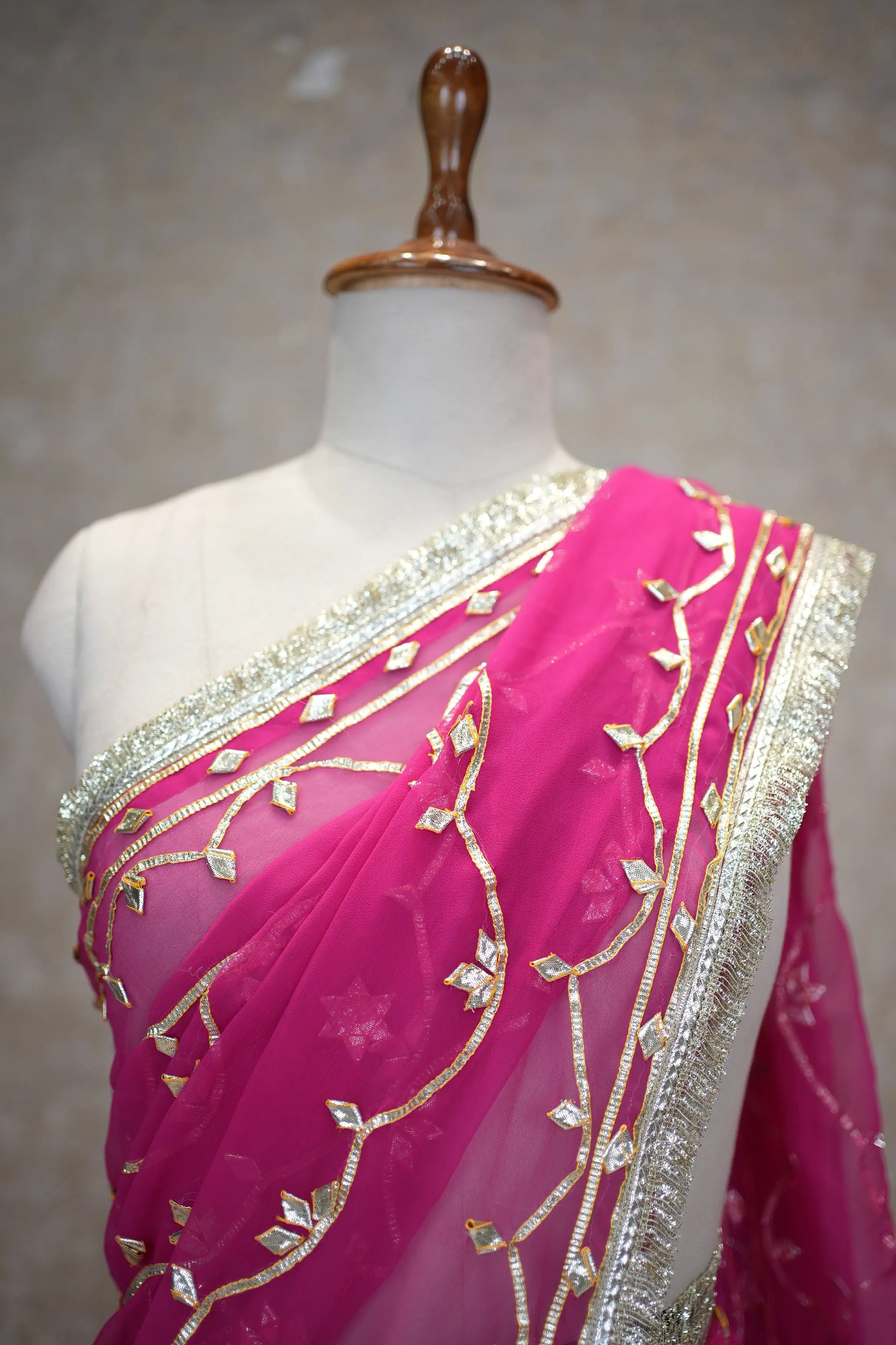 Rajasthani Kachi Gota Patti Work Heavy Jaal Pattern Saree