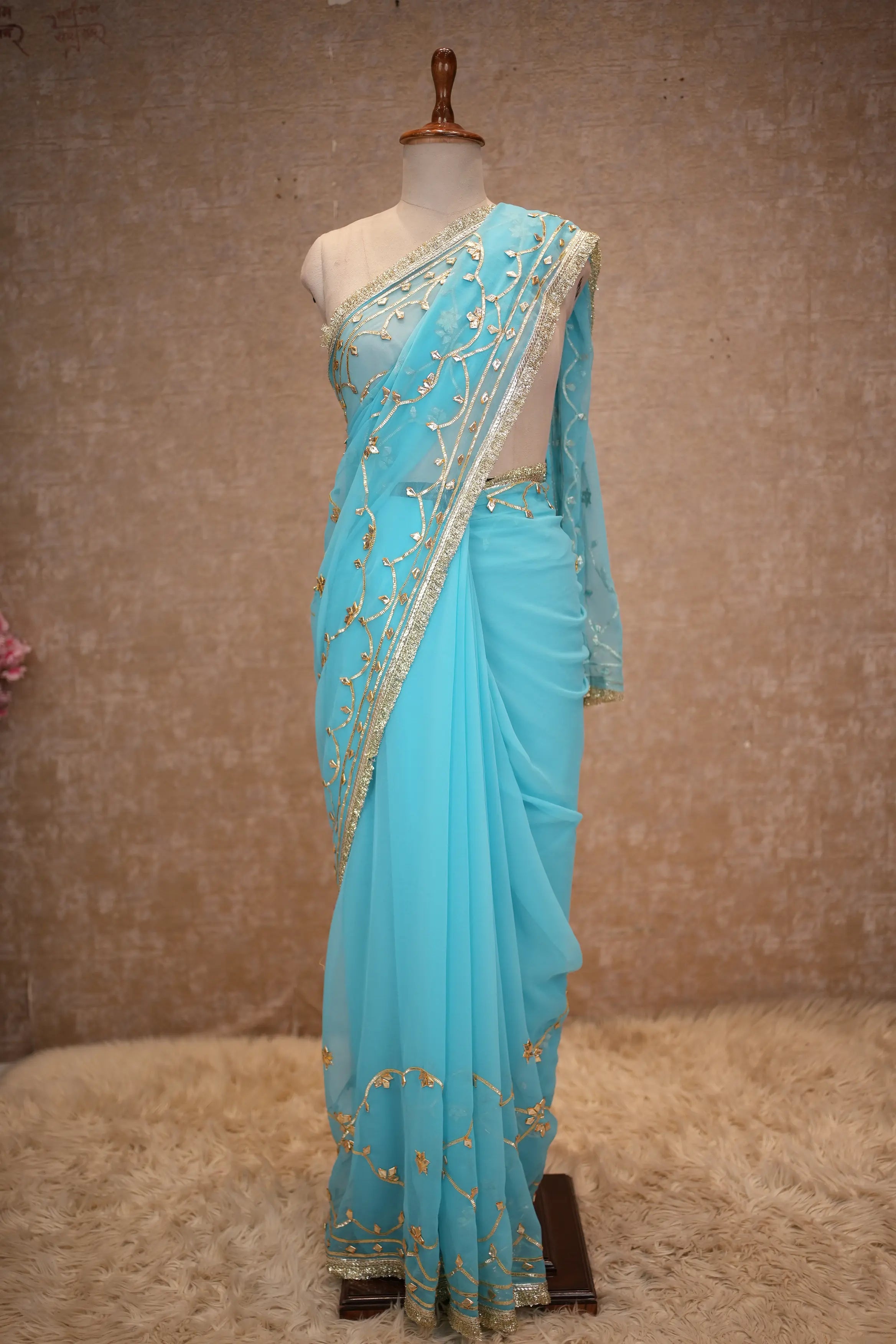 Rajasthani Kachi Gota Patti Work Heavy Jaal Pattern Saree