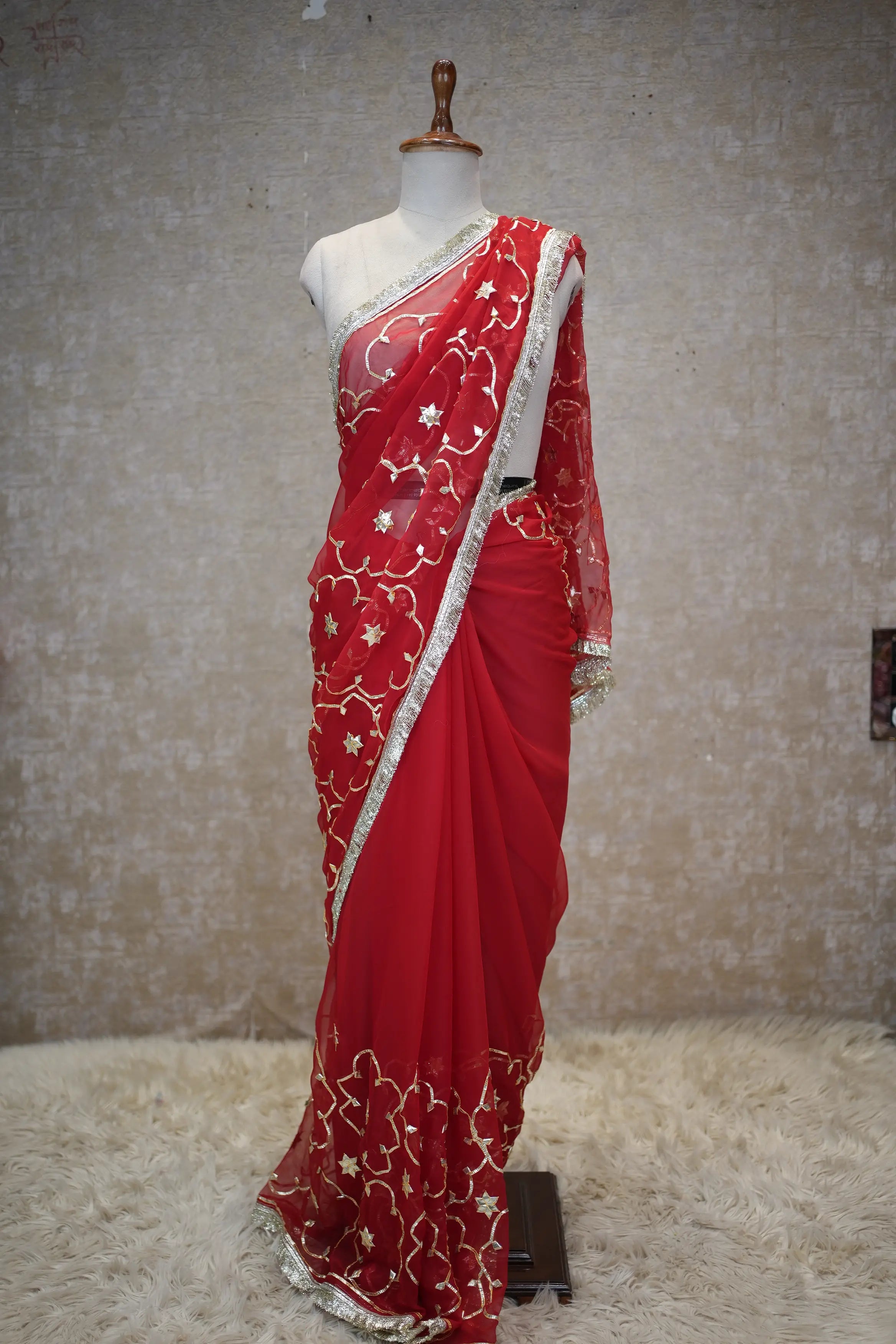 Rajasthani Kachi Gota Patti Work Heavy Jaal Pattern Saree