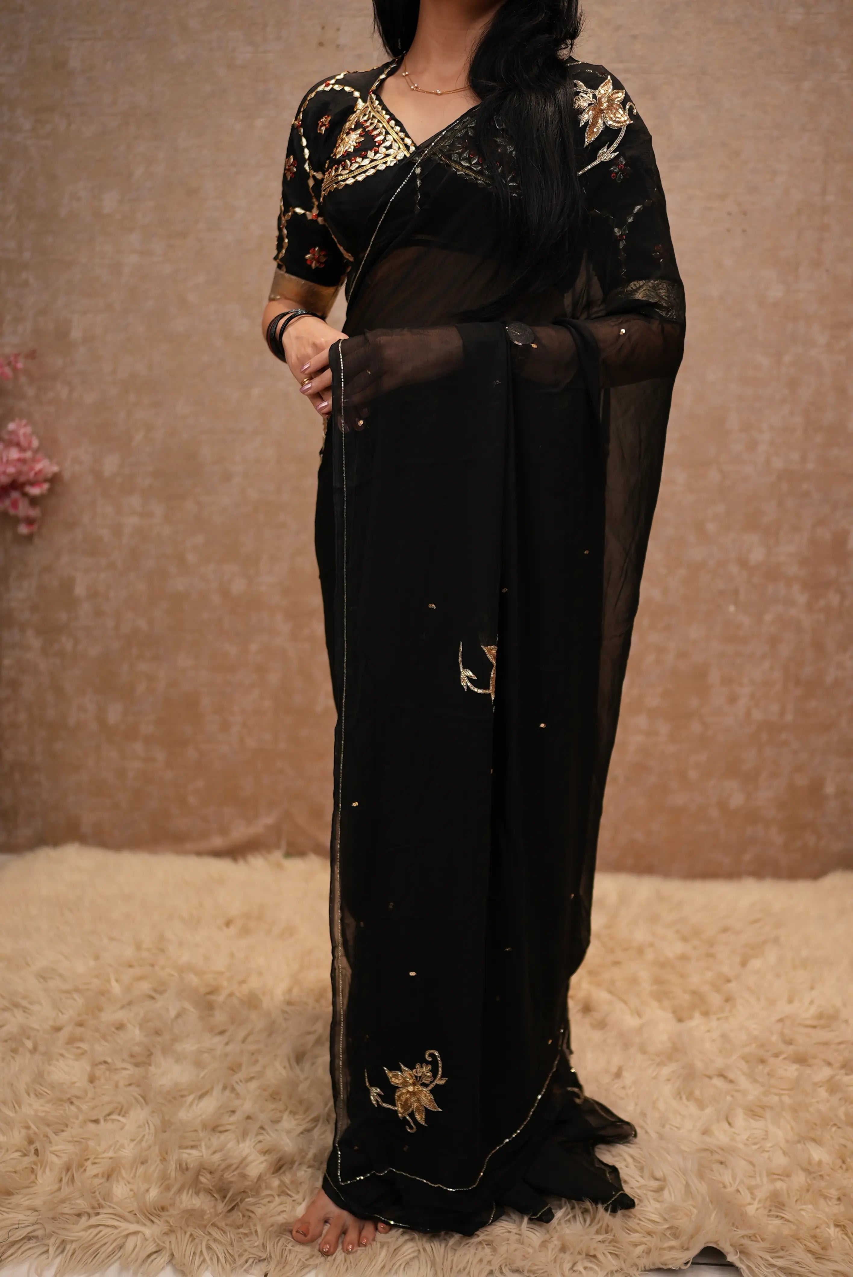 Elegant Pure Chiffon Saree with Katdana Work