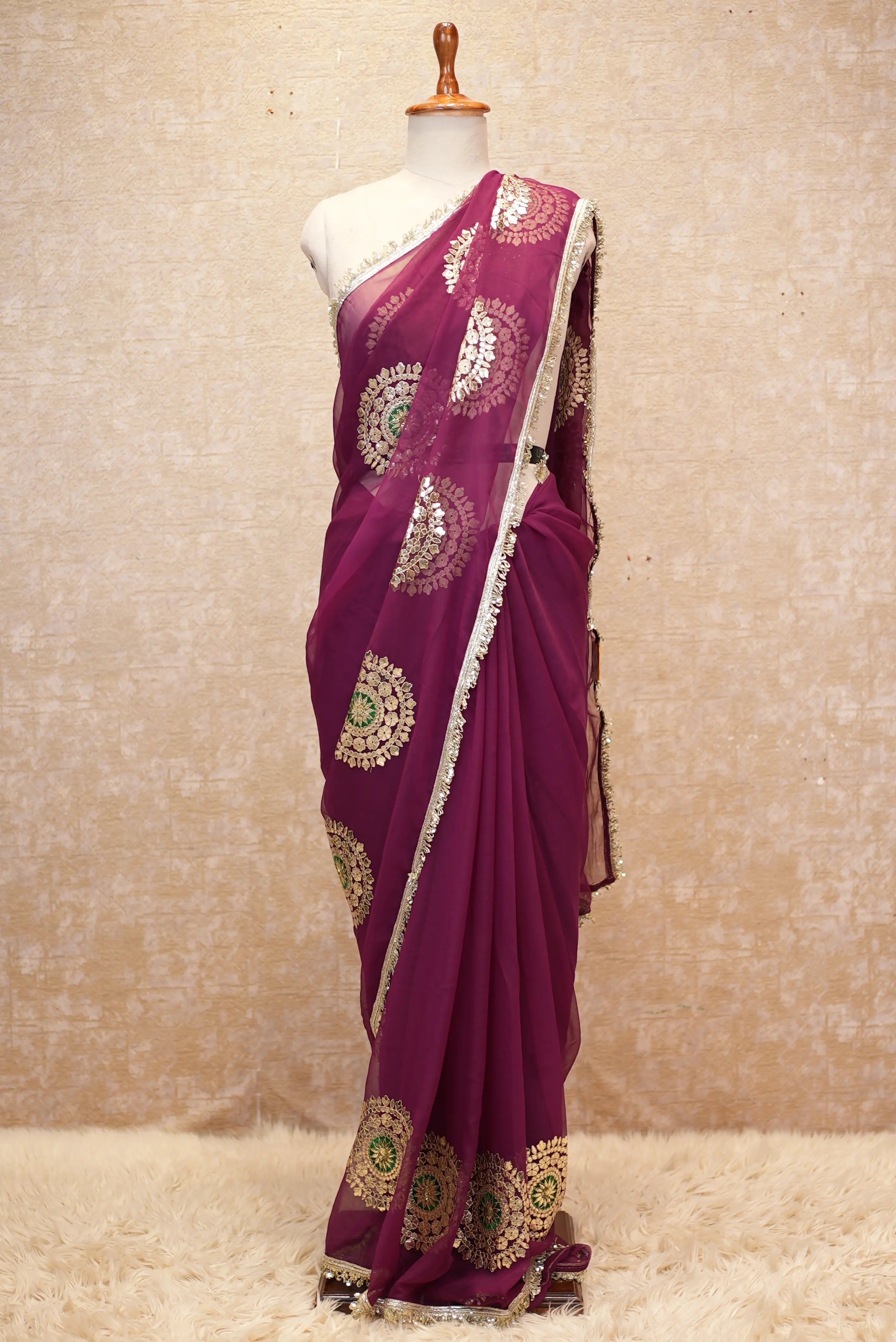 Emerald Designer Georgette Saree with Elegant Golden Work