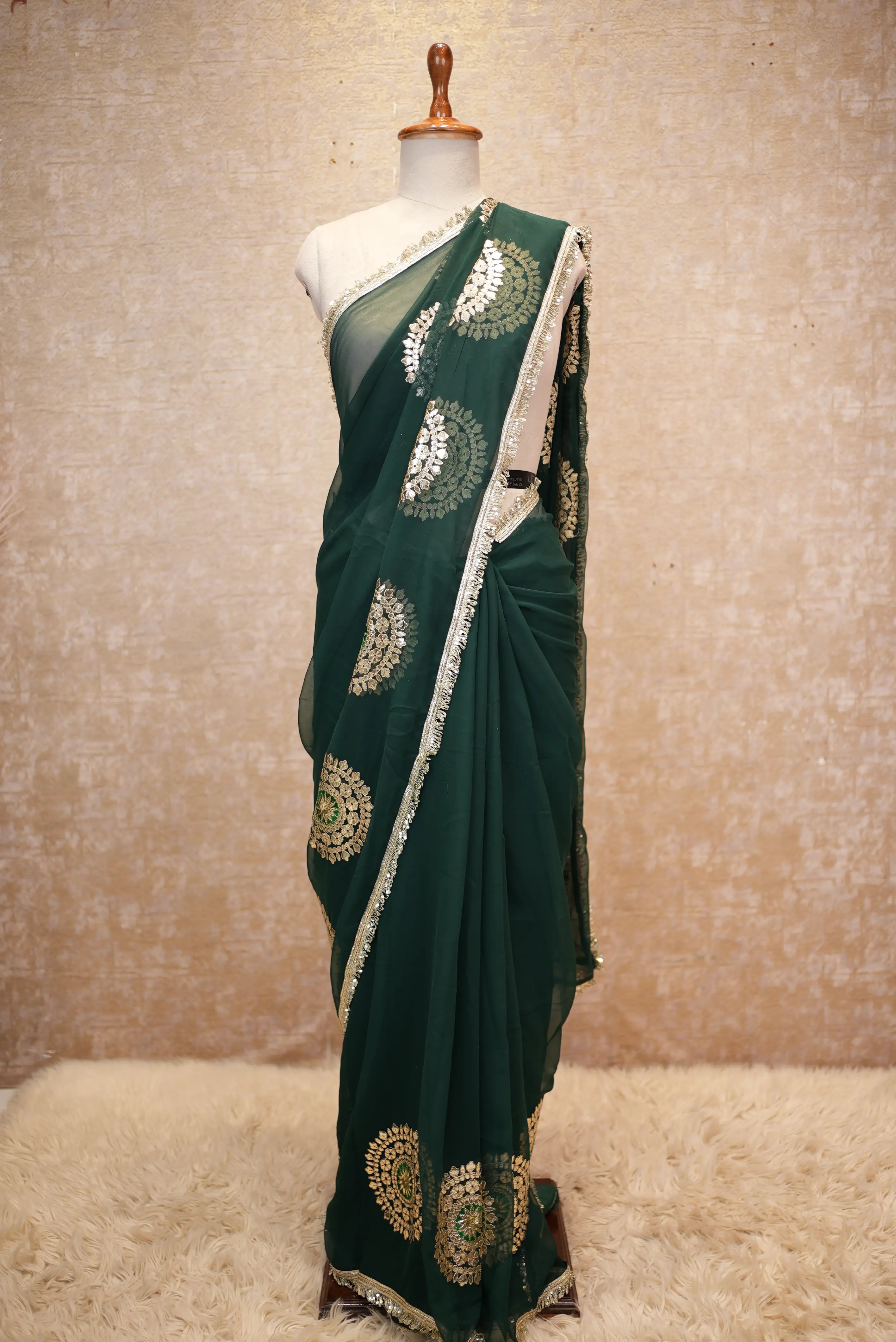 Emerald Designer Georgette Saree with Elegant Golden Work