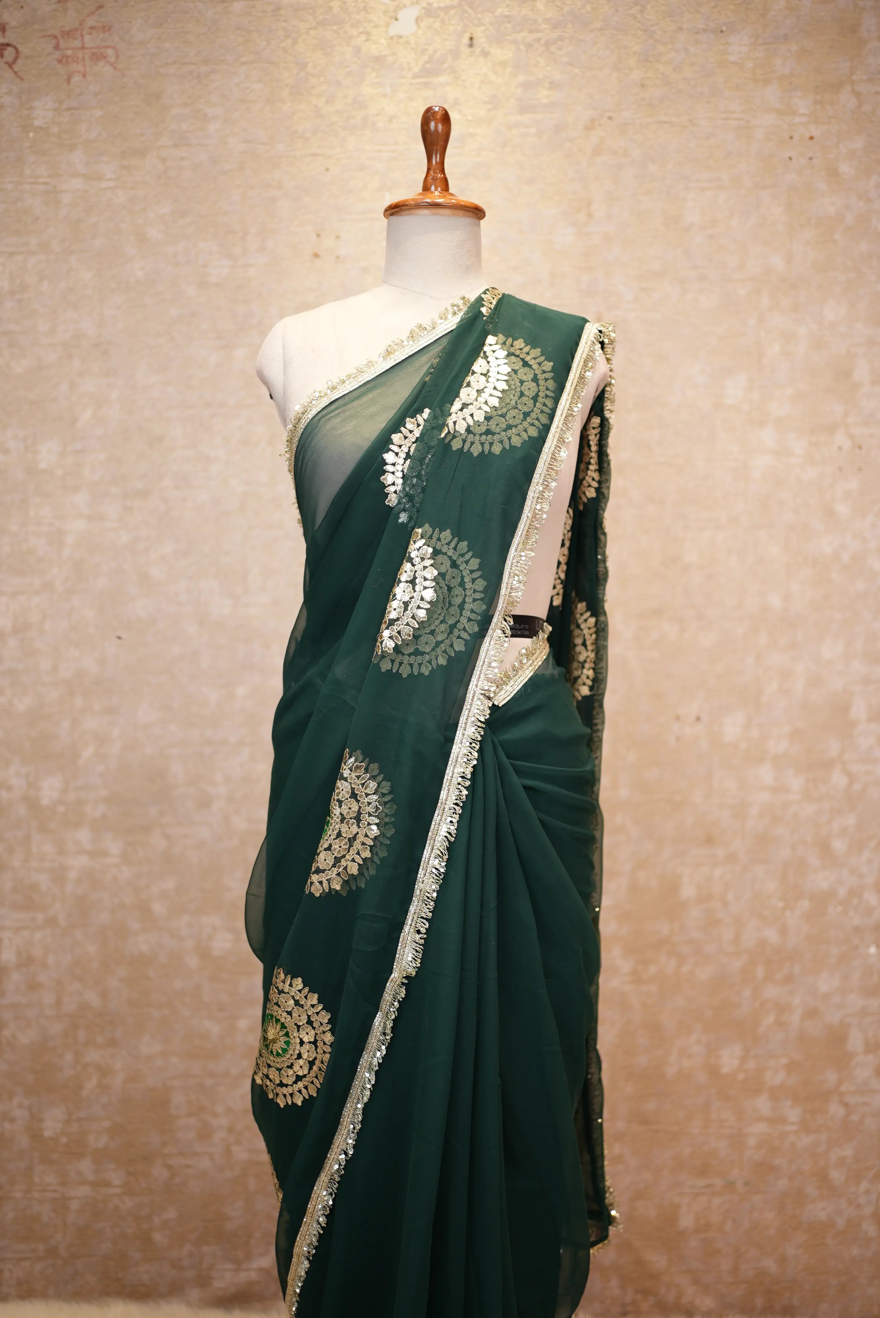 Emerald Designer Georgette Saree with Elegant Golden Work