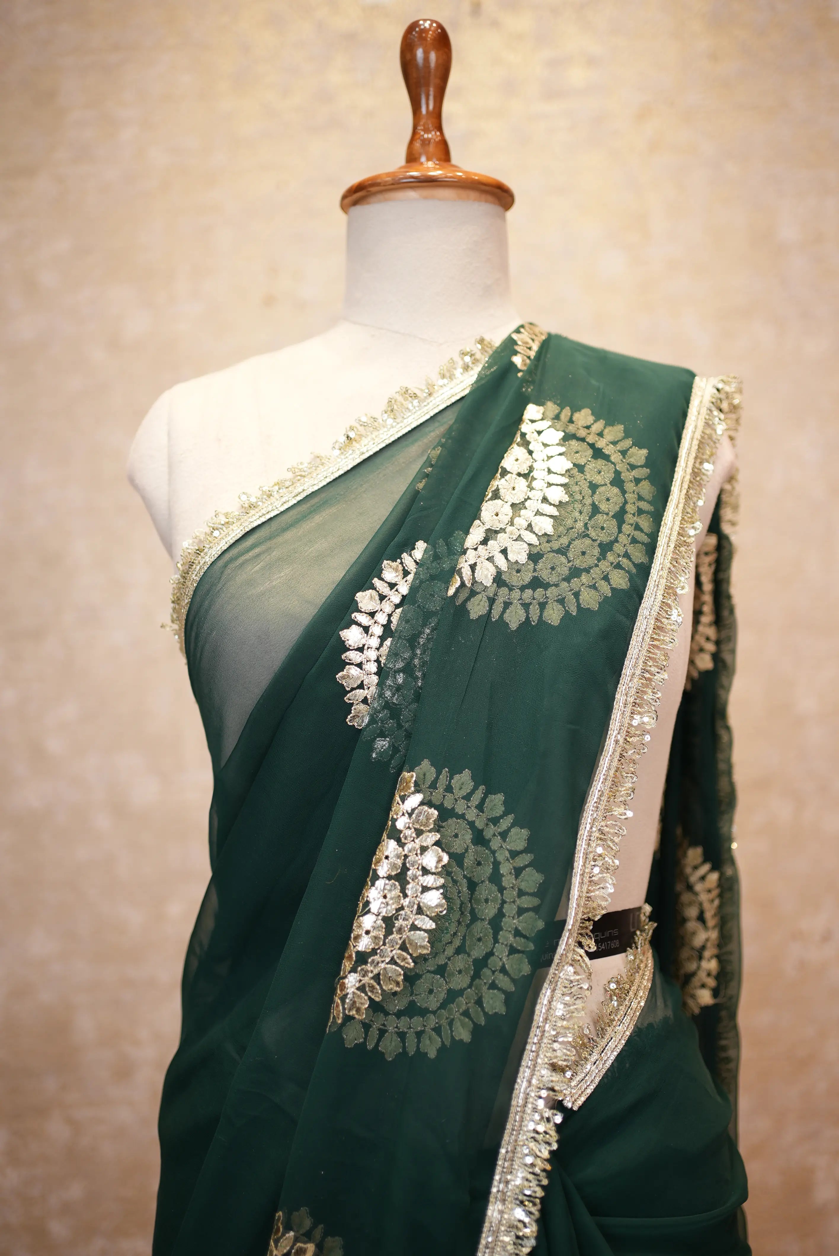 Emerald Designer Georgette Saree with Elegant Golden Work