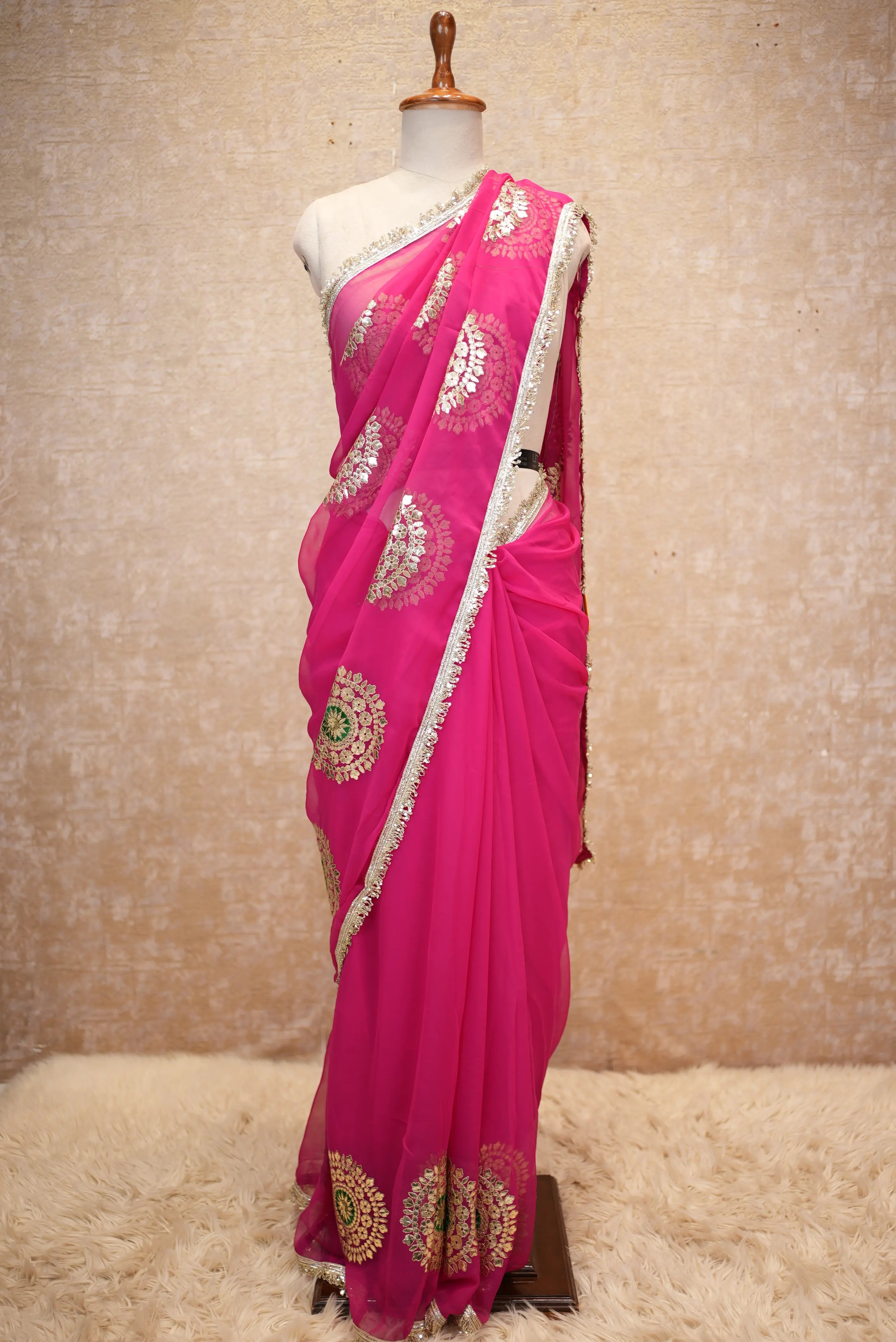 Emerald Designer Georgette Saree with Elegant Golden Work