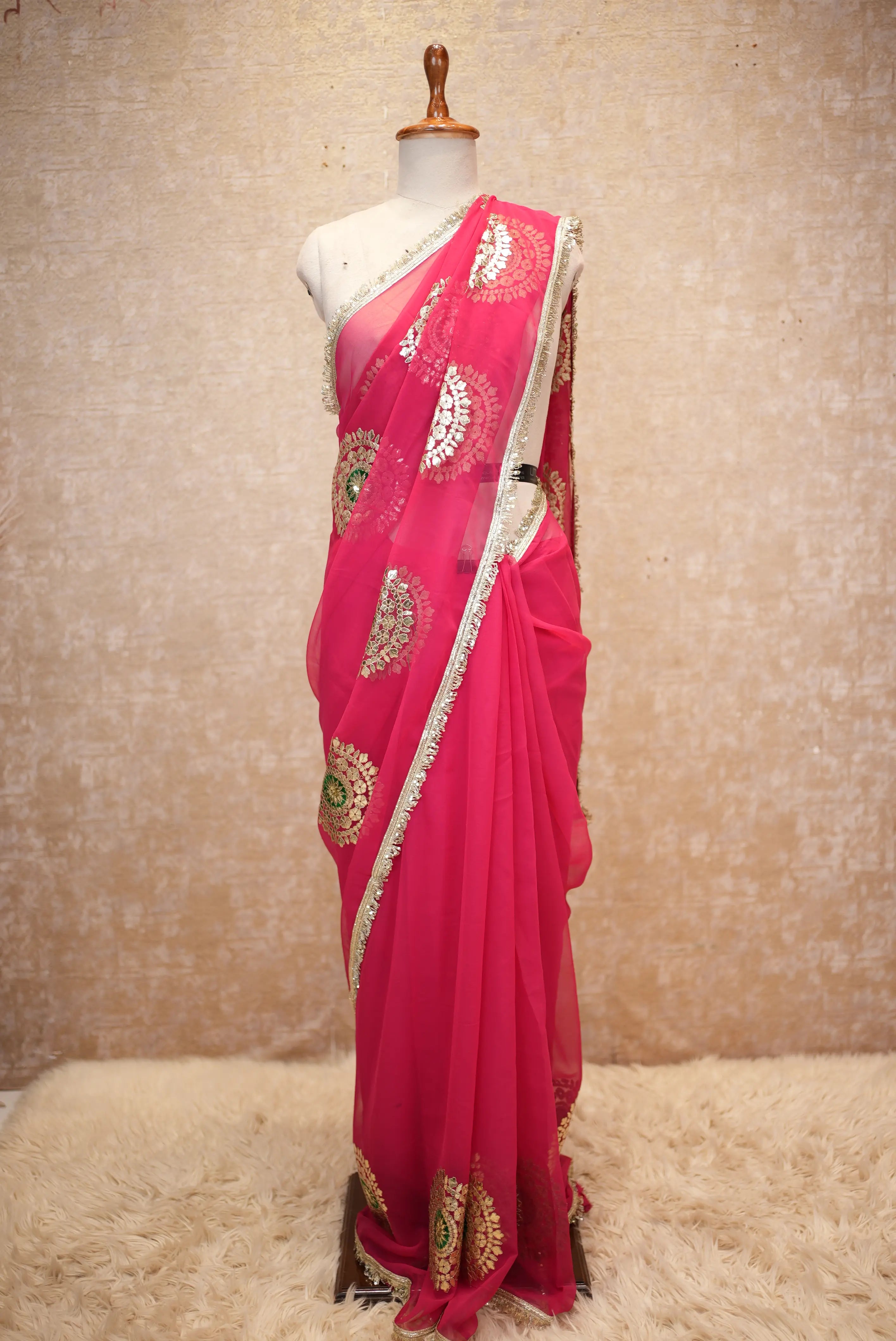 Emerald Designer Georgette Saree with Elegant Golden Work