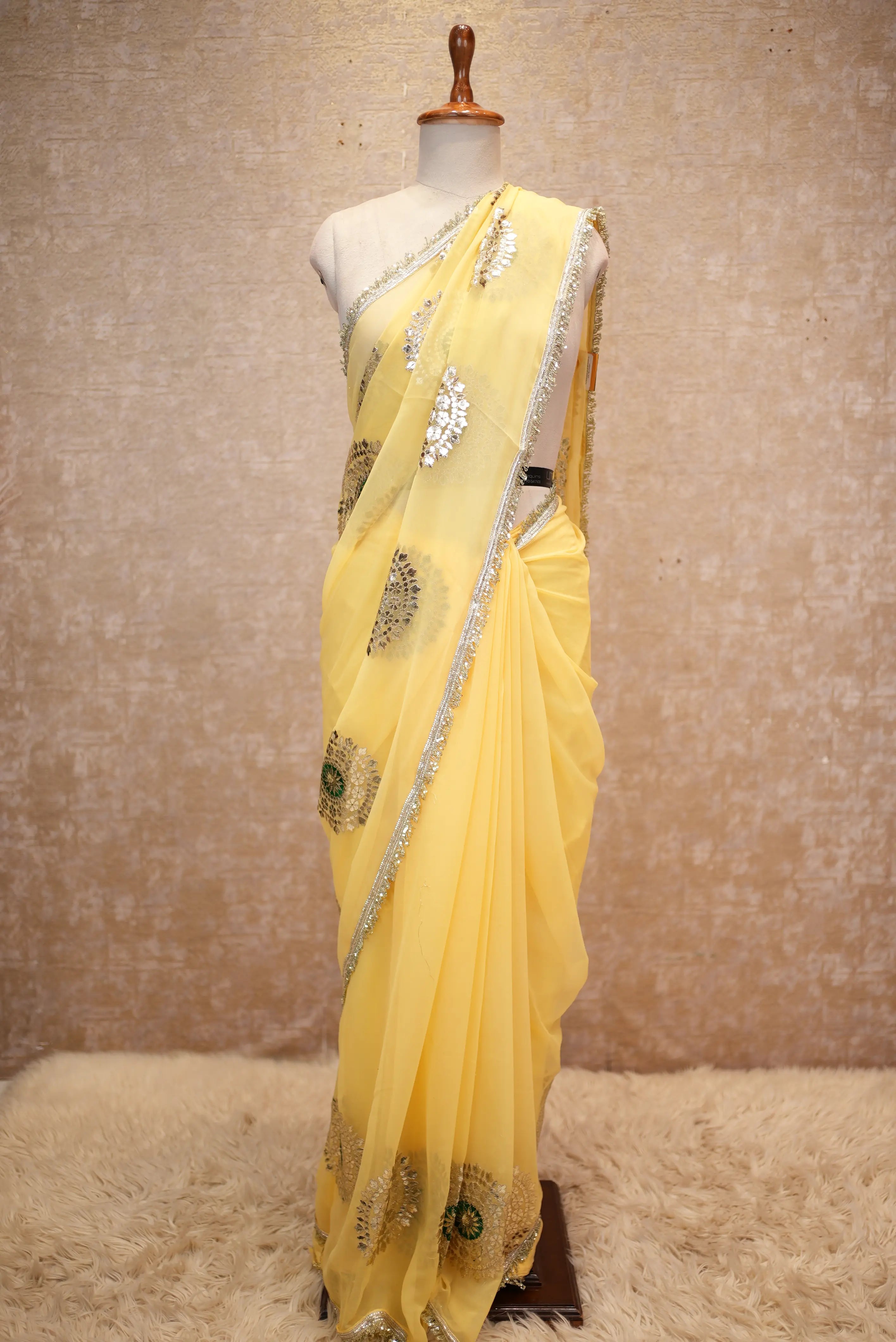 Emerald Designer Georgette Saree with Elegant Golden Work