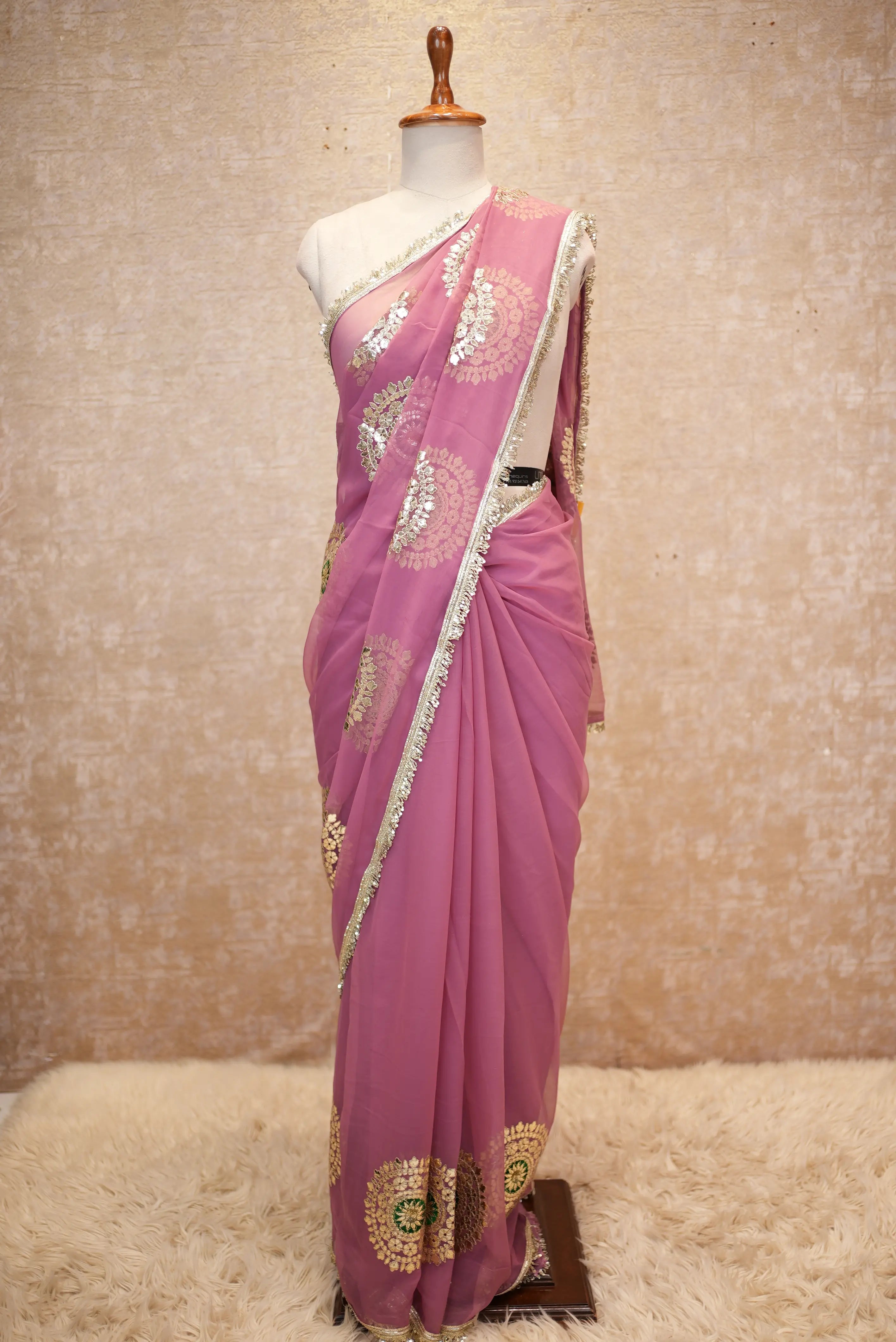 Emerald Designer Georgette Saree with Elegant Golden Work