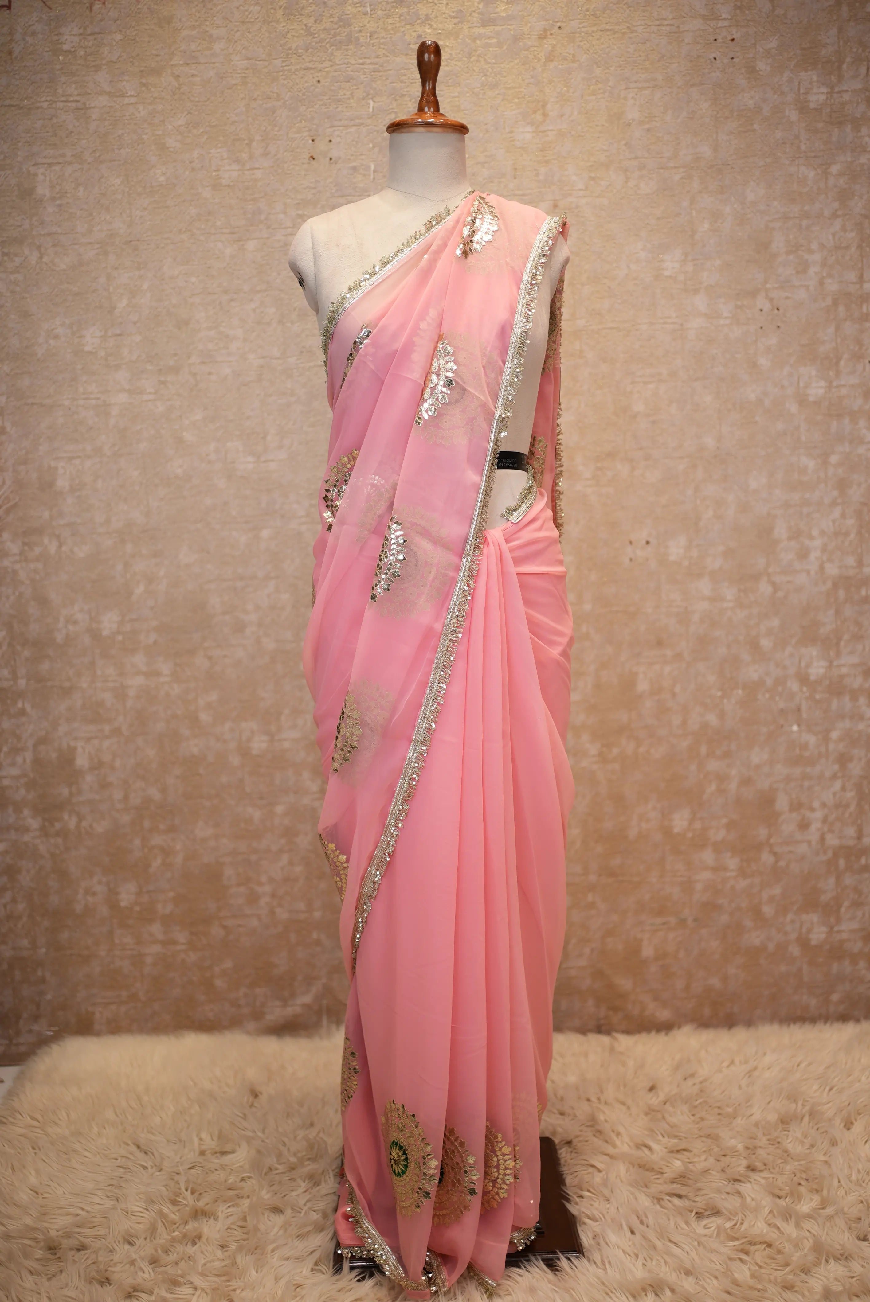Emerald Designer Georgette Saree with Elegant Golden Work