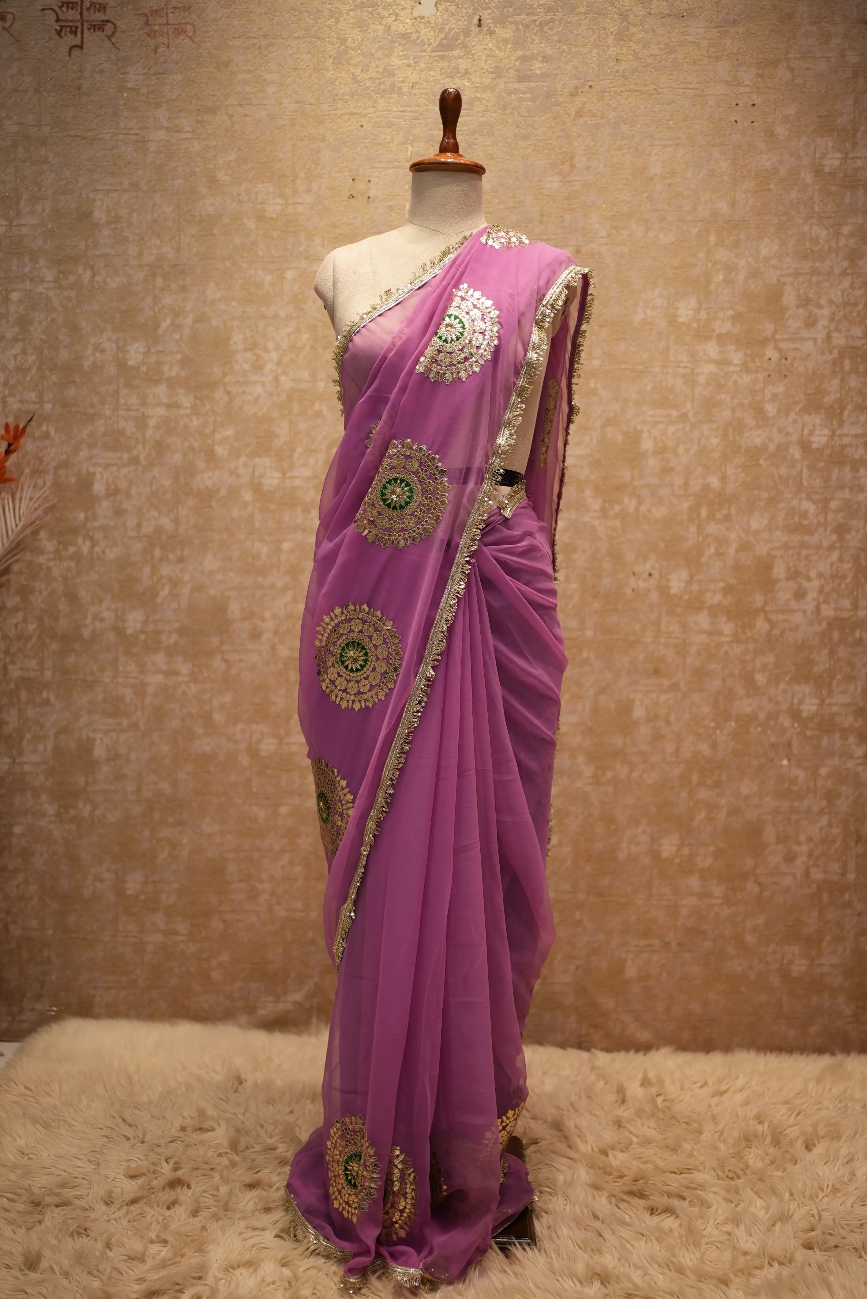 Emerald Designer Georgette Saree with Elegant Golden Work
