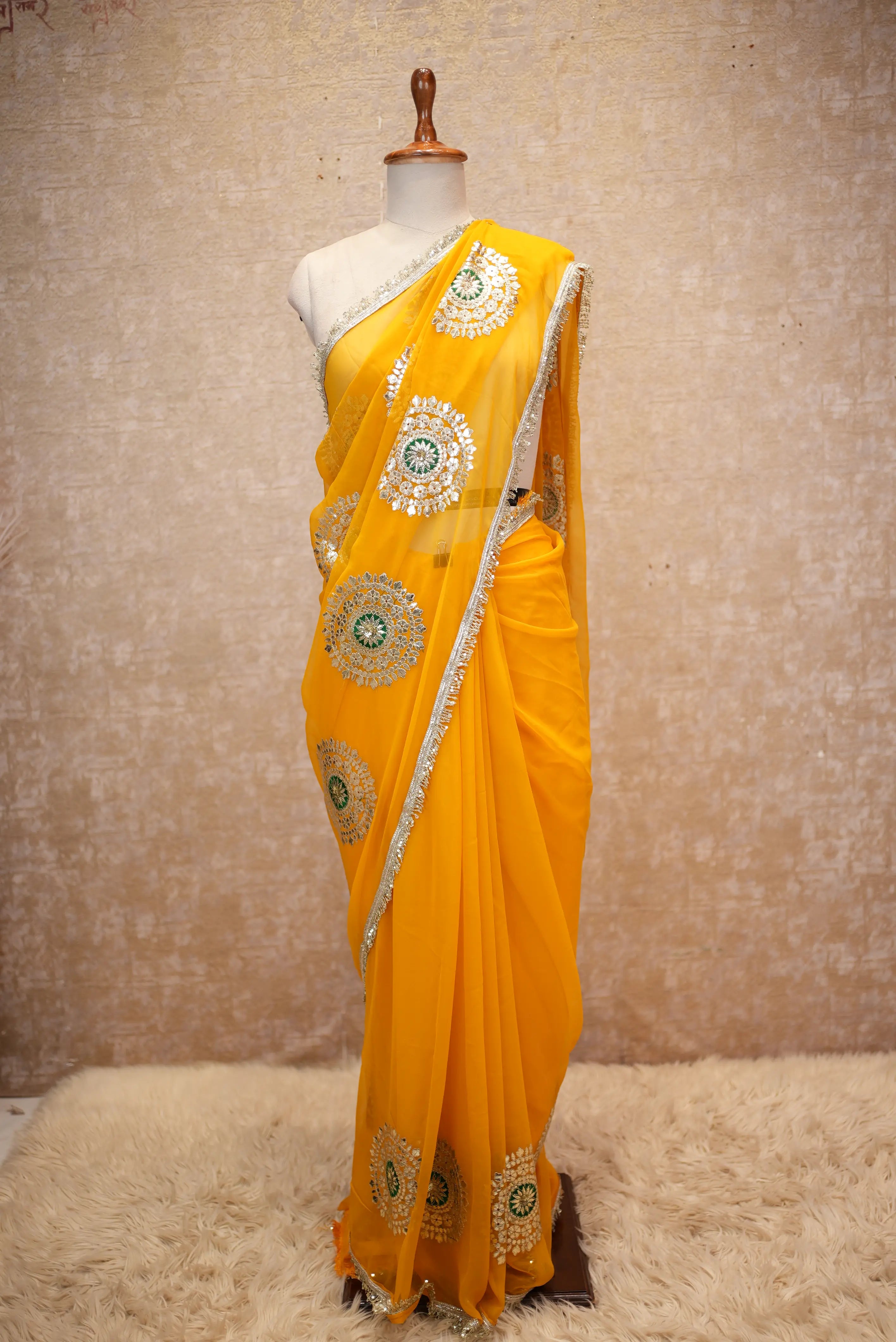 Emerald Designer Georgette Saree with Elegant Golden Work