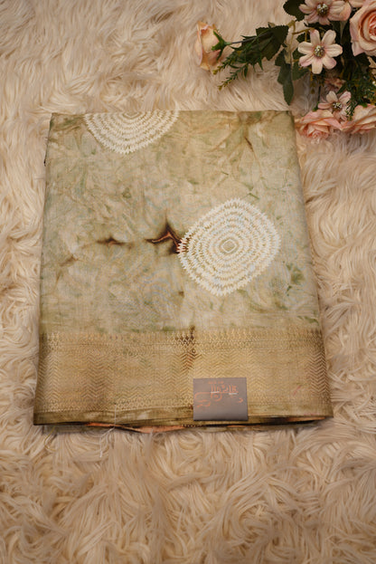 SHIBORI PRINT WITH LADDU BANDHEJ JARI BORDER SAREE(WITH BLOUSE) ##SR0202