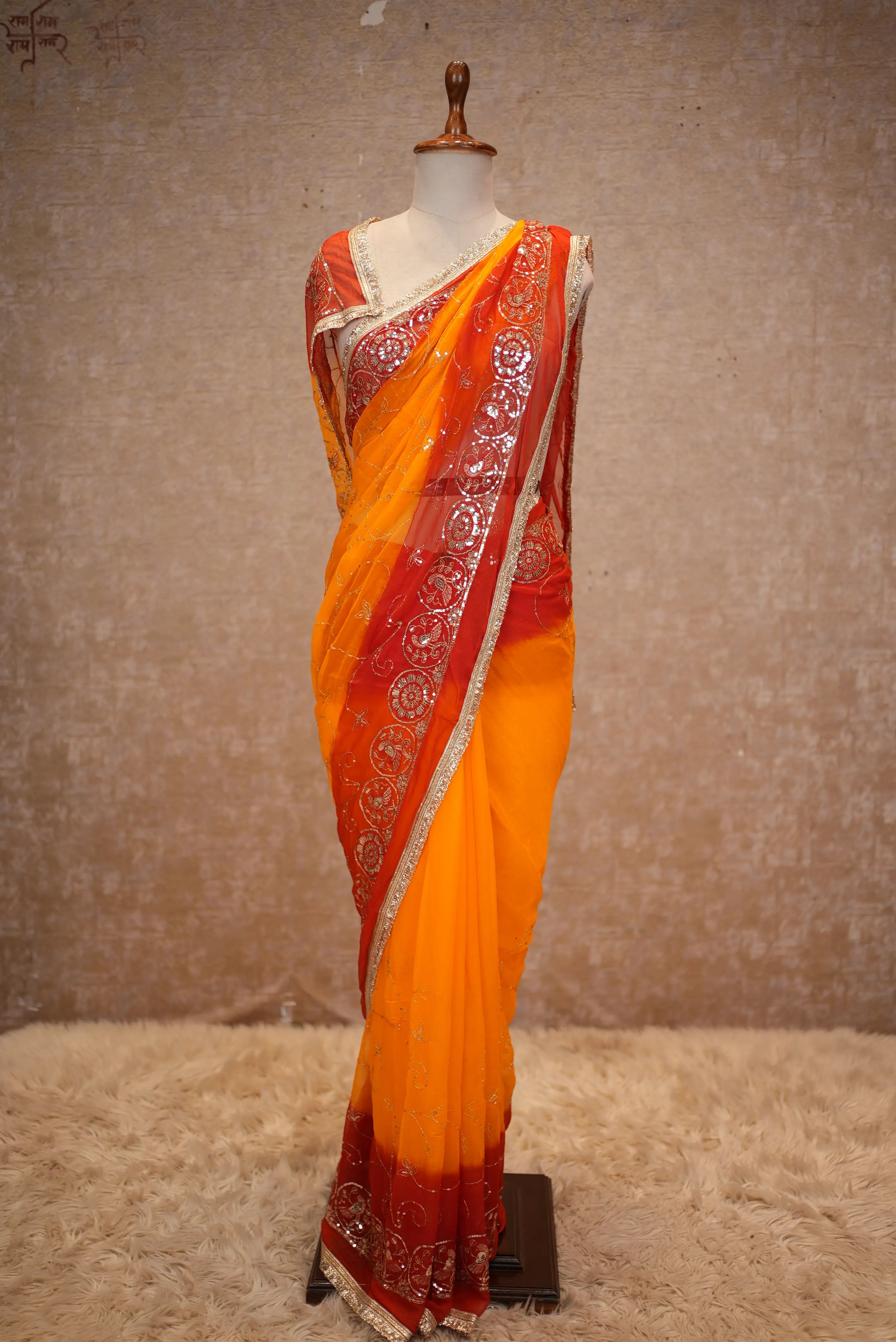 Elegant Multi-Color Saree In Shimmer Chiffon Fabric