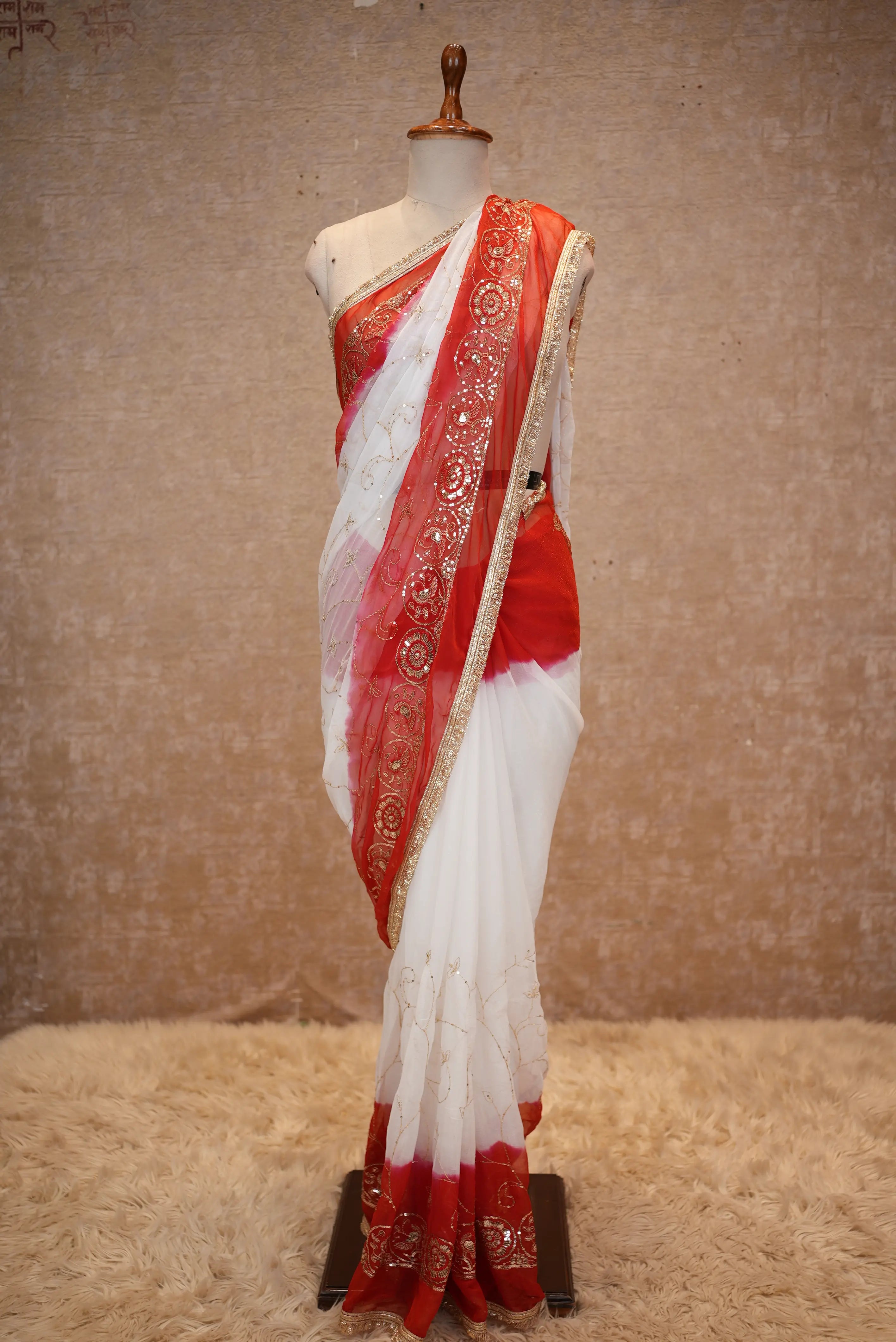 Elegant Multi-Color Saree In Shimmer Chiffon Fabric