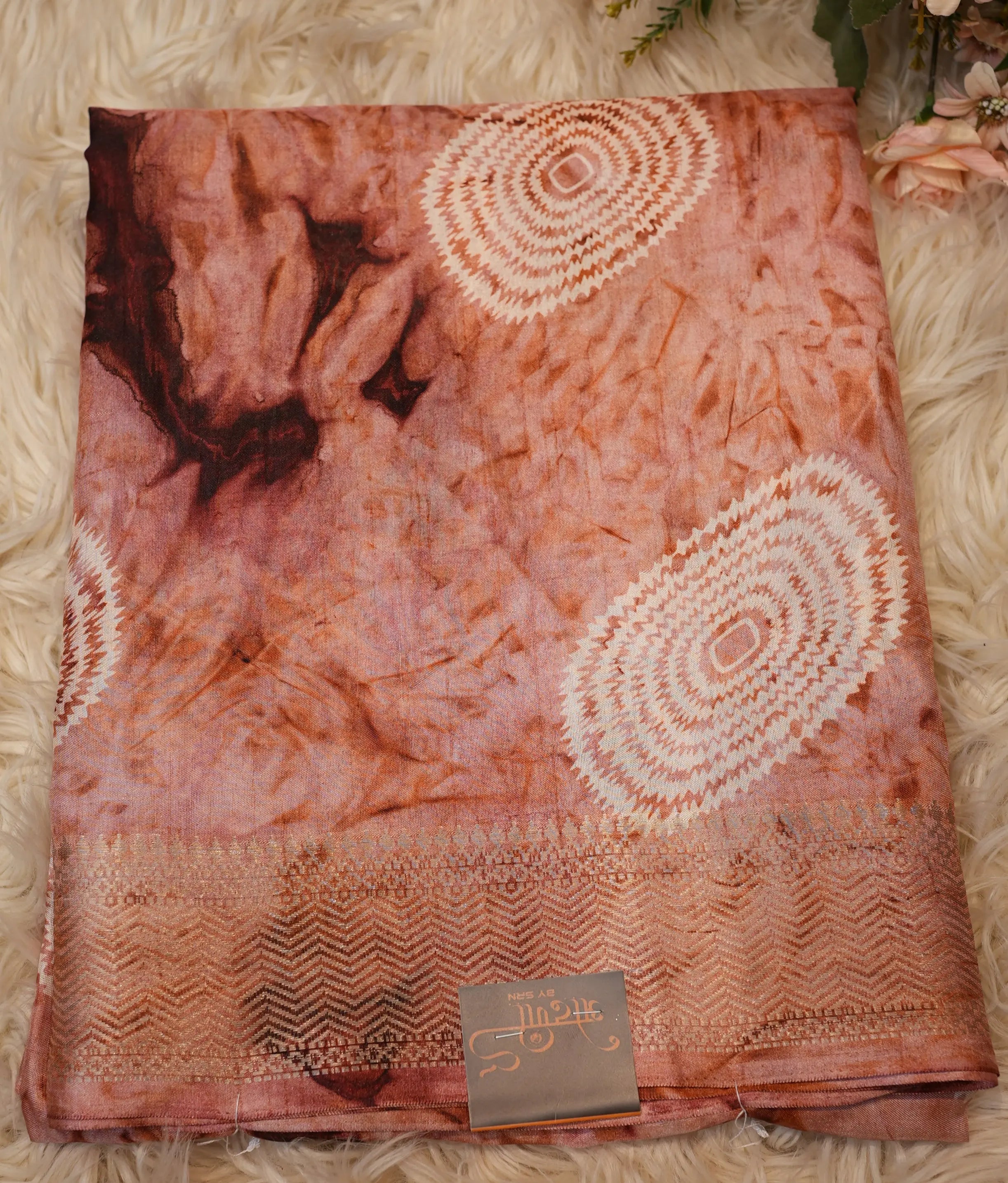 Shibori Print Saree with Laddu Bandhej & Zari Border (With Blouse)