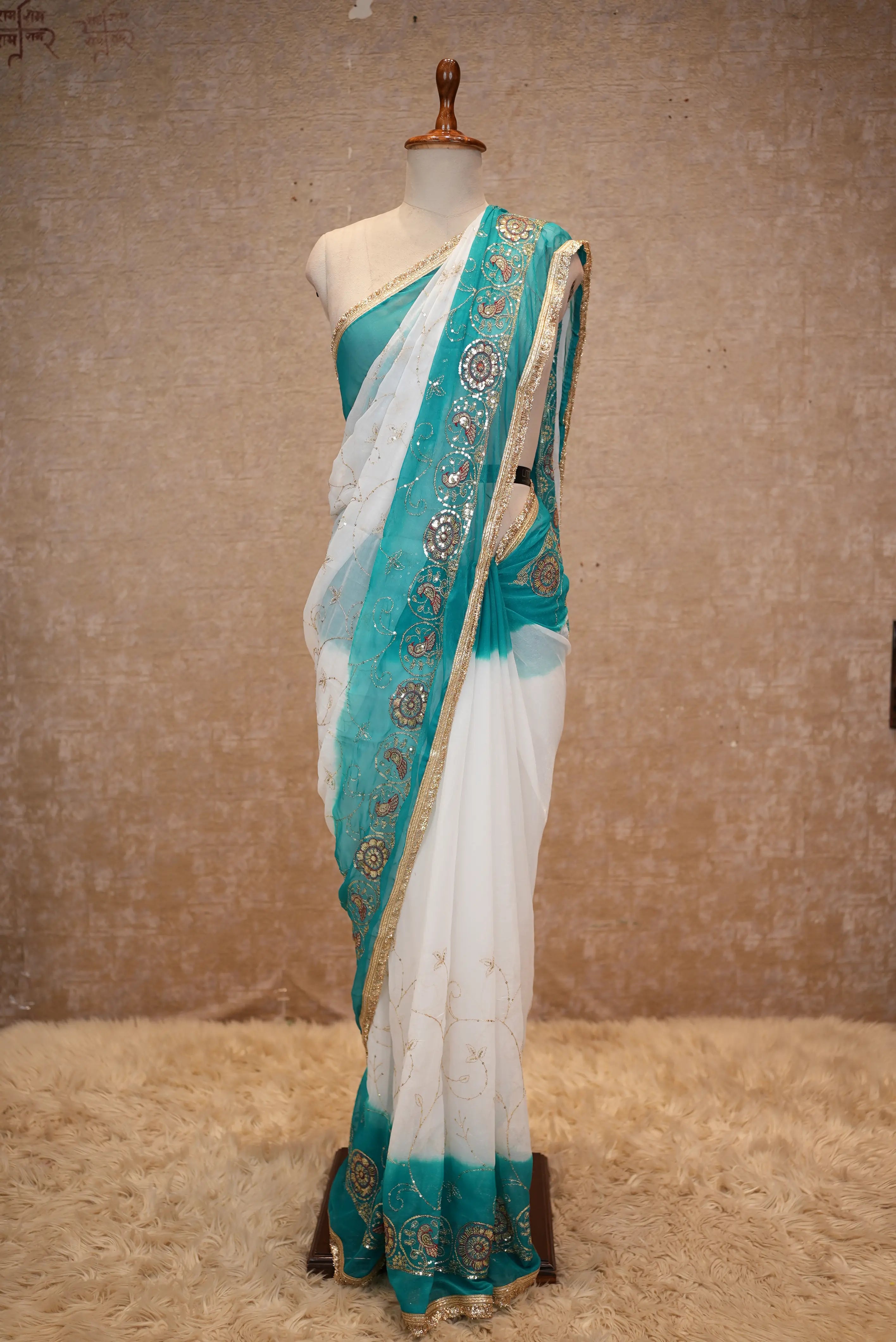 Elegant Multi-Color Saree In Shimmer Chiffon Fabric