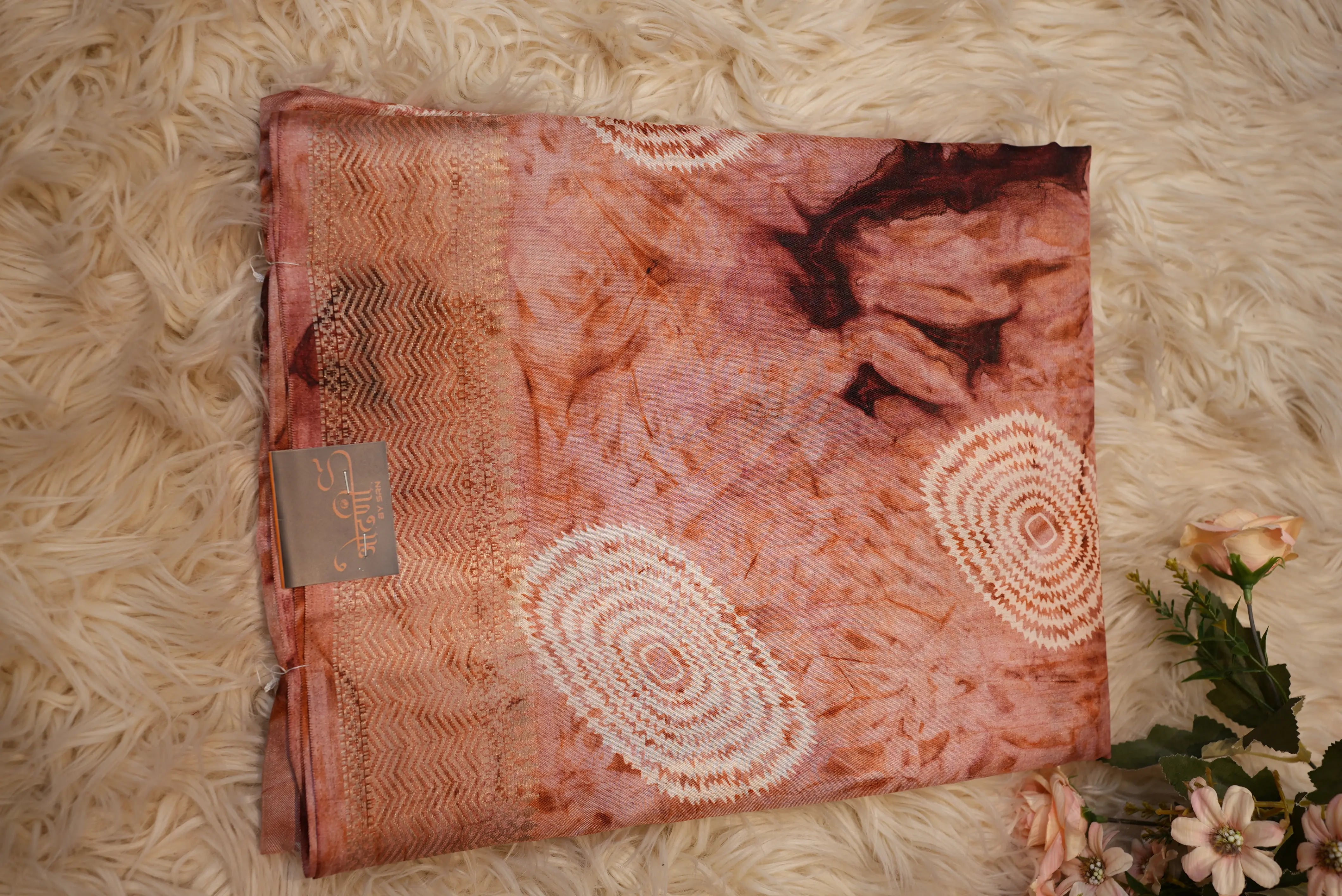 Shibori Print Saree with Laddu Bandhej & Zari Border (With Blouse)